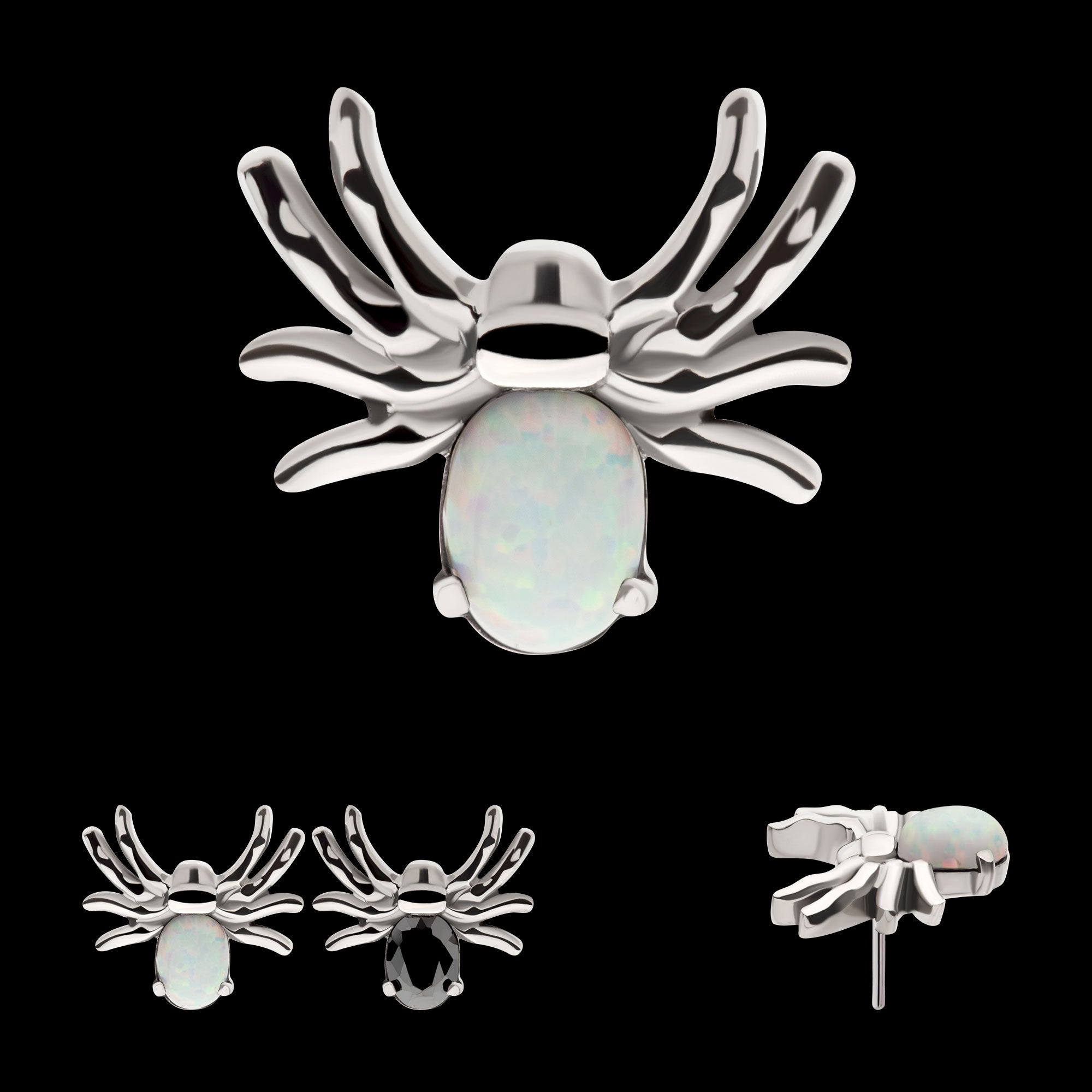 Prong Set Opal/CZ Spider Flatback Stud Earring / Nosering - Opal & CZ & Opal & CZ in Titanium