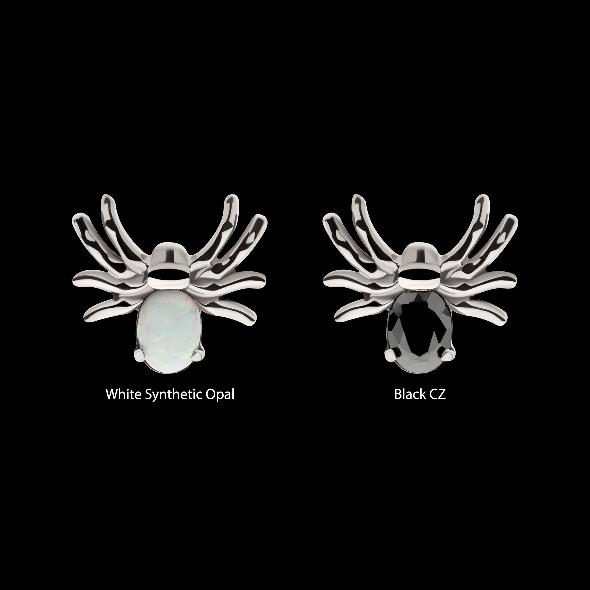 Prong Set Opal/CZ Spider Flatback Stud Earring / Nosering - Opal & CZ & Opal & CZ in Titanium