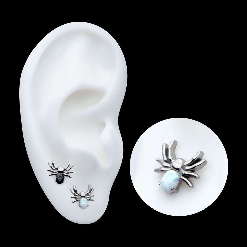 Prong Set Opal/CZ Spider Flatback Stud Earring / Nosering - Opal & CZ & Opal & CZ in Titanium