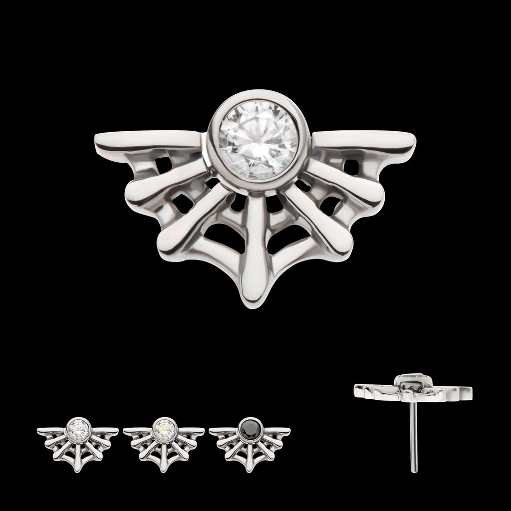 Bezel Set CZ Spiderweb Flatback Stud Earring / Nosering - CZ in Titanium
