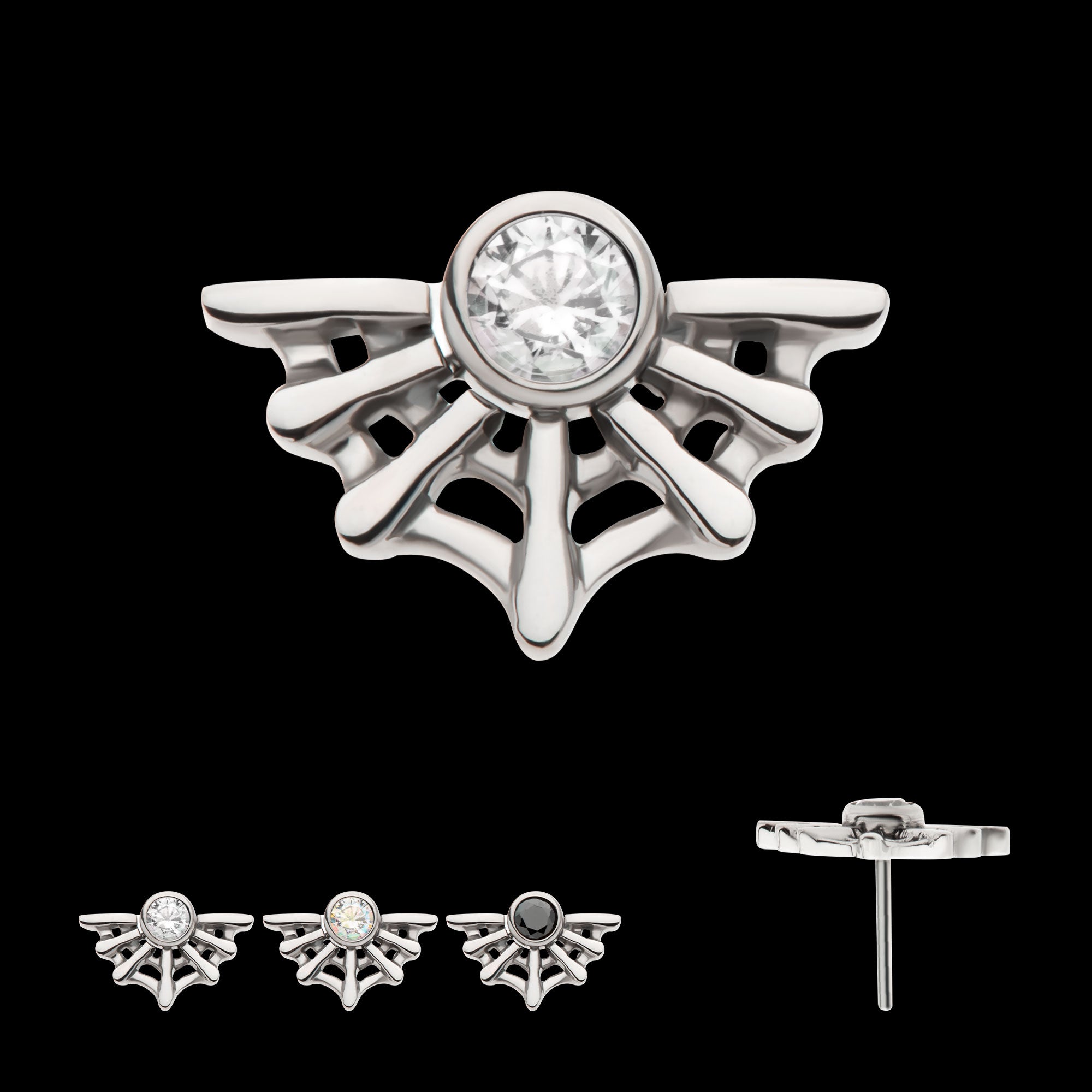Bezel Set CZ Spiderweb Flatback Stud Earring / Nosering - CZ in Titanium