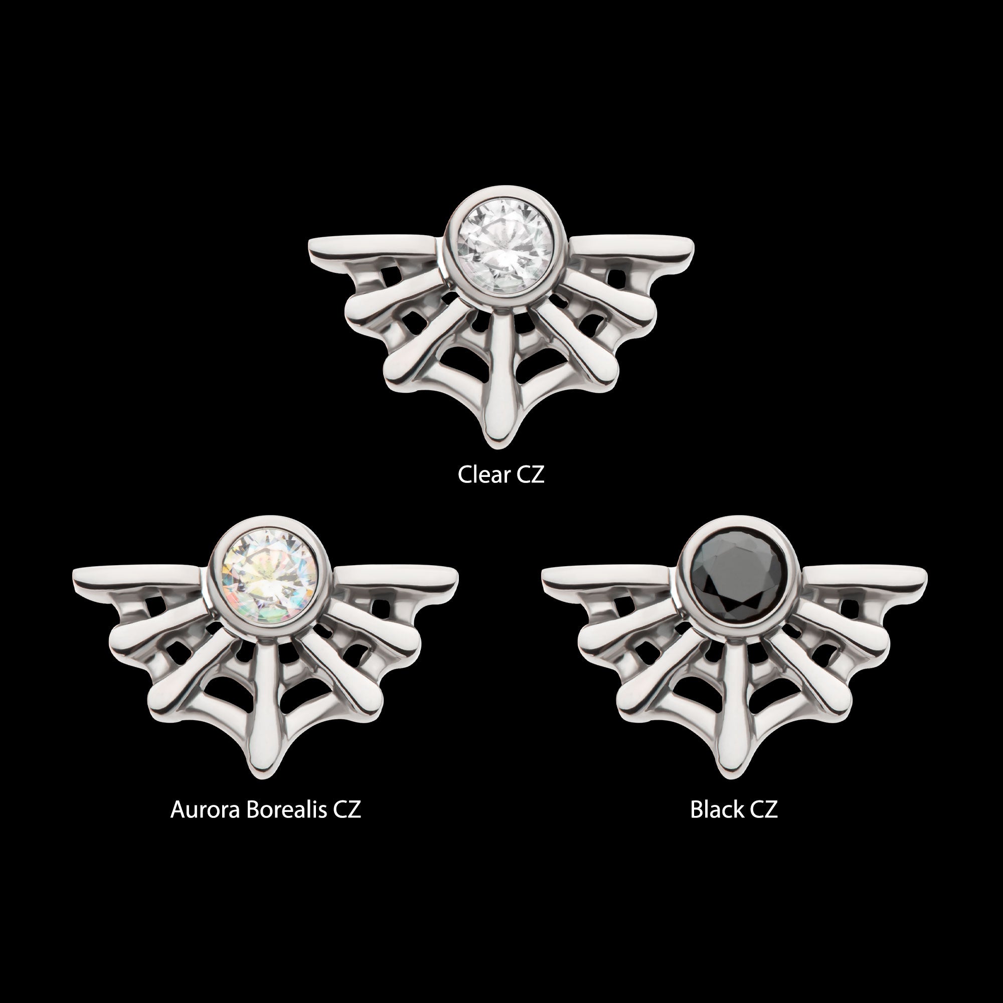 Bezel Set CZ Spiderweb Flatback Stud Earring / Nosering - CZ in Titanium