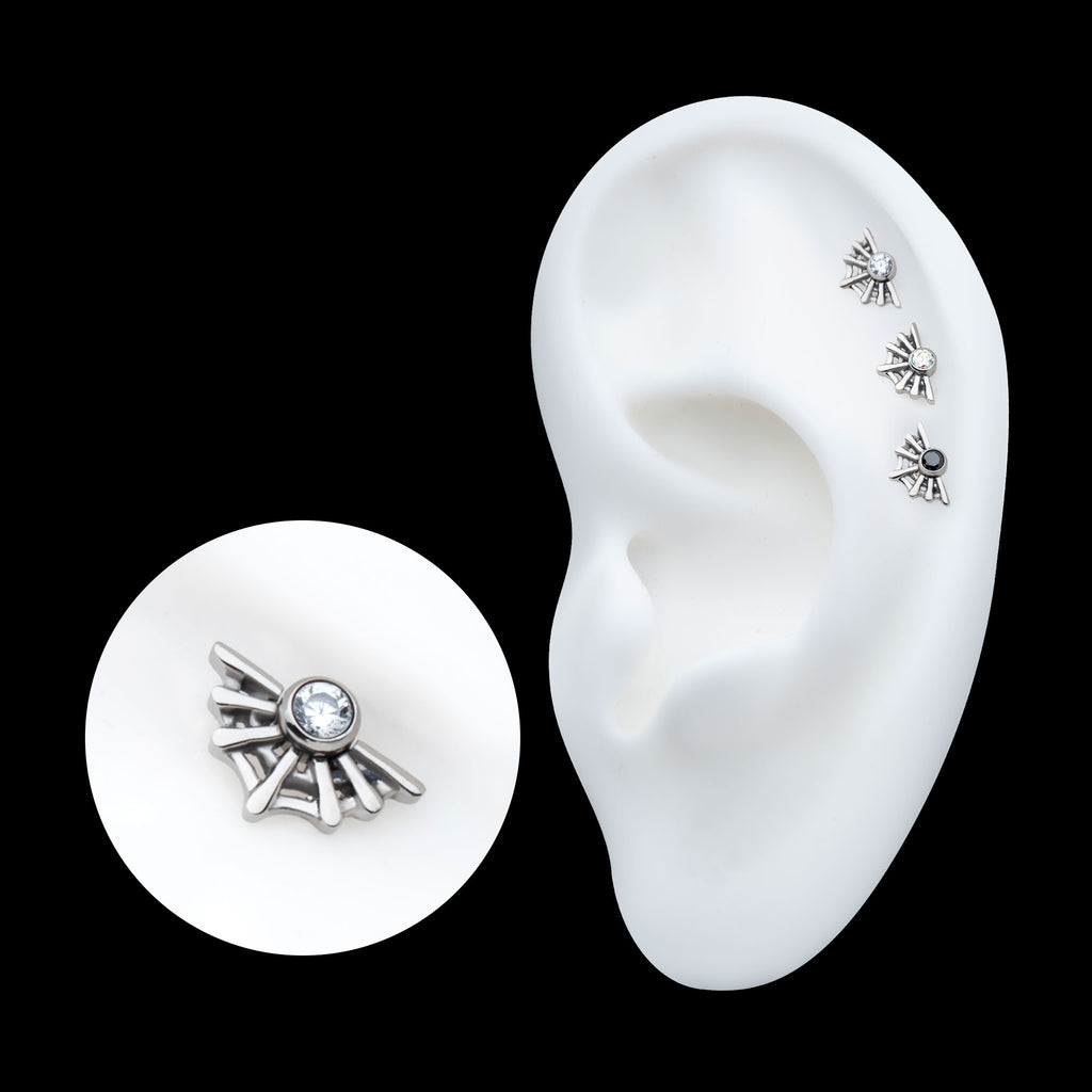 Bezel Set CZ Spiderweb Flatback Stud Earring / Nosering - CZ in Titanium