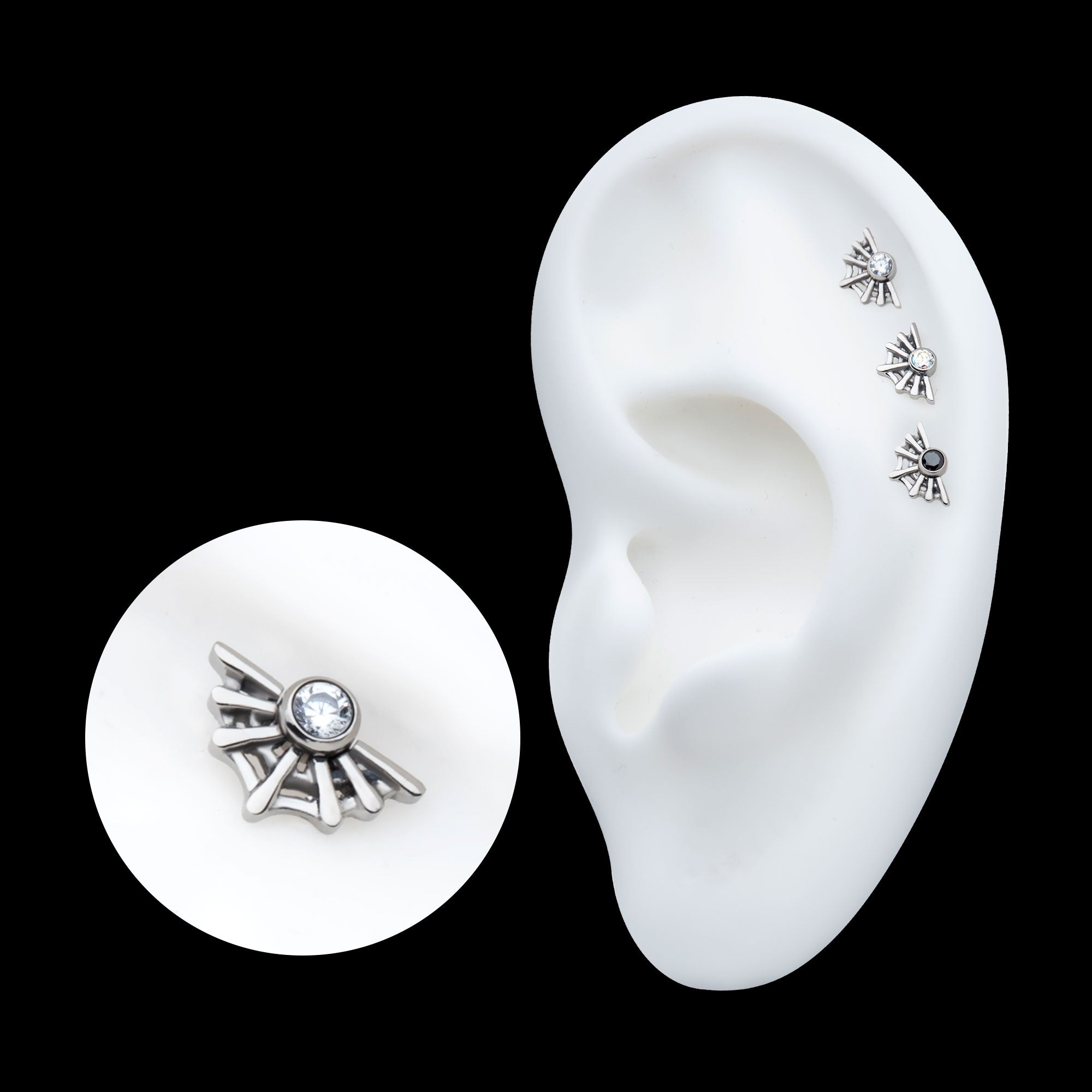Bezel Set CZ Spiderweb Flatback Stud Earring / Nosering - CZ in Titanium
