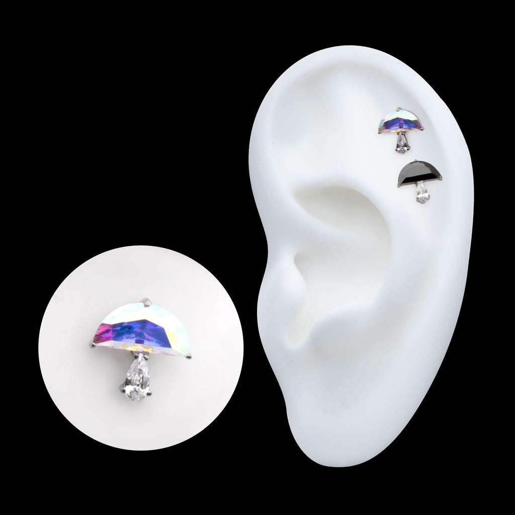Prong Set Multi Shape CZ Mushroom Flatback Stud Earring / Nosering - CZ in Titanium