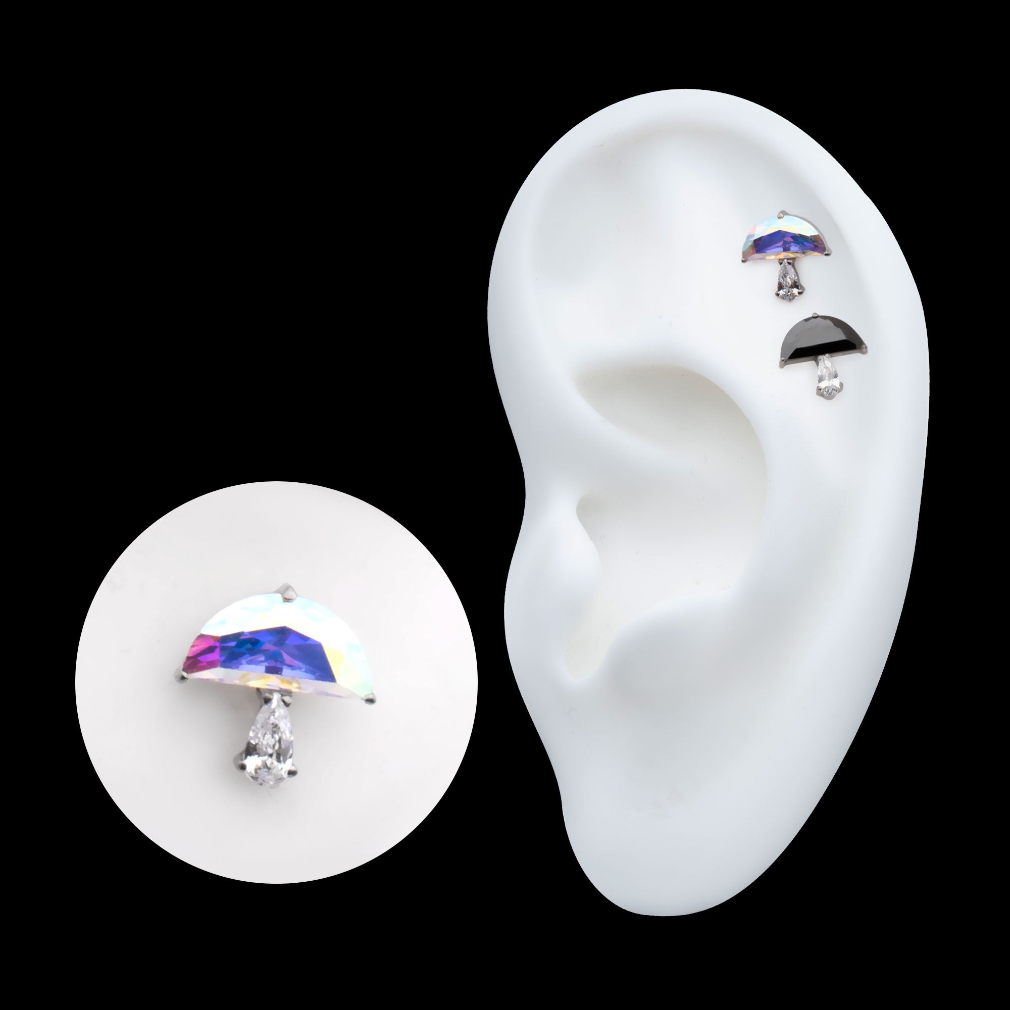 Prong Set Multi Shape CZ Mushroom Flatback Stud Earring / Nosering - CZ in Titanium