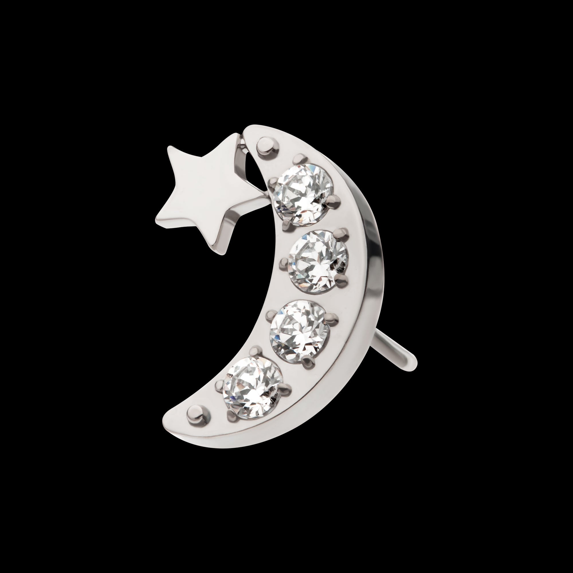 Star with Pave Set CZ Crescent Moon Flatback Stud Earring / Nosering - CZ in Titanium