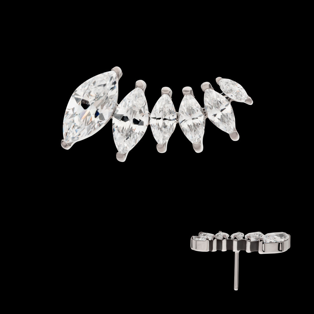 6-Cluster Marquise CZ Vine Leaf Flatback Stud Earring / Nosering - CZ in Titanium