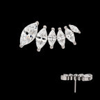 6-Cluster Marquise CZ Vine Leaf Flatback Stud Earring / Nosering - CZ in Titanium