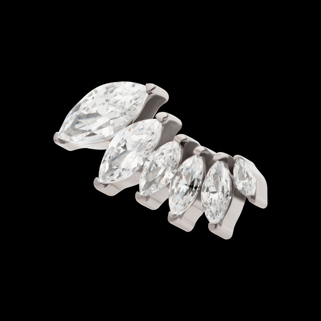 6-Cluster Marquise CZ Vine Leaf Flatback Stud Earring / Nosering - CZ in Titanium