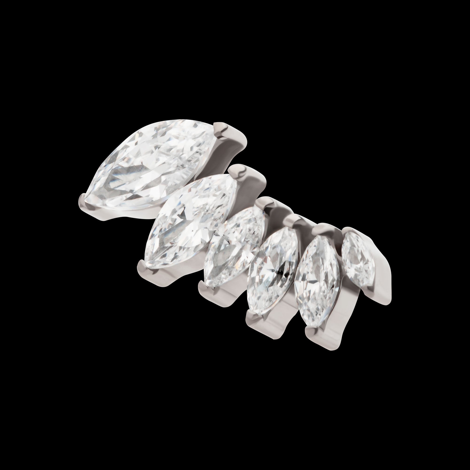 6-Cluster Marquise CZ Vine Leaf Flatback Stud Earring / Nosering - CZ in Titanium