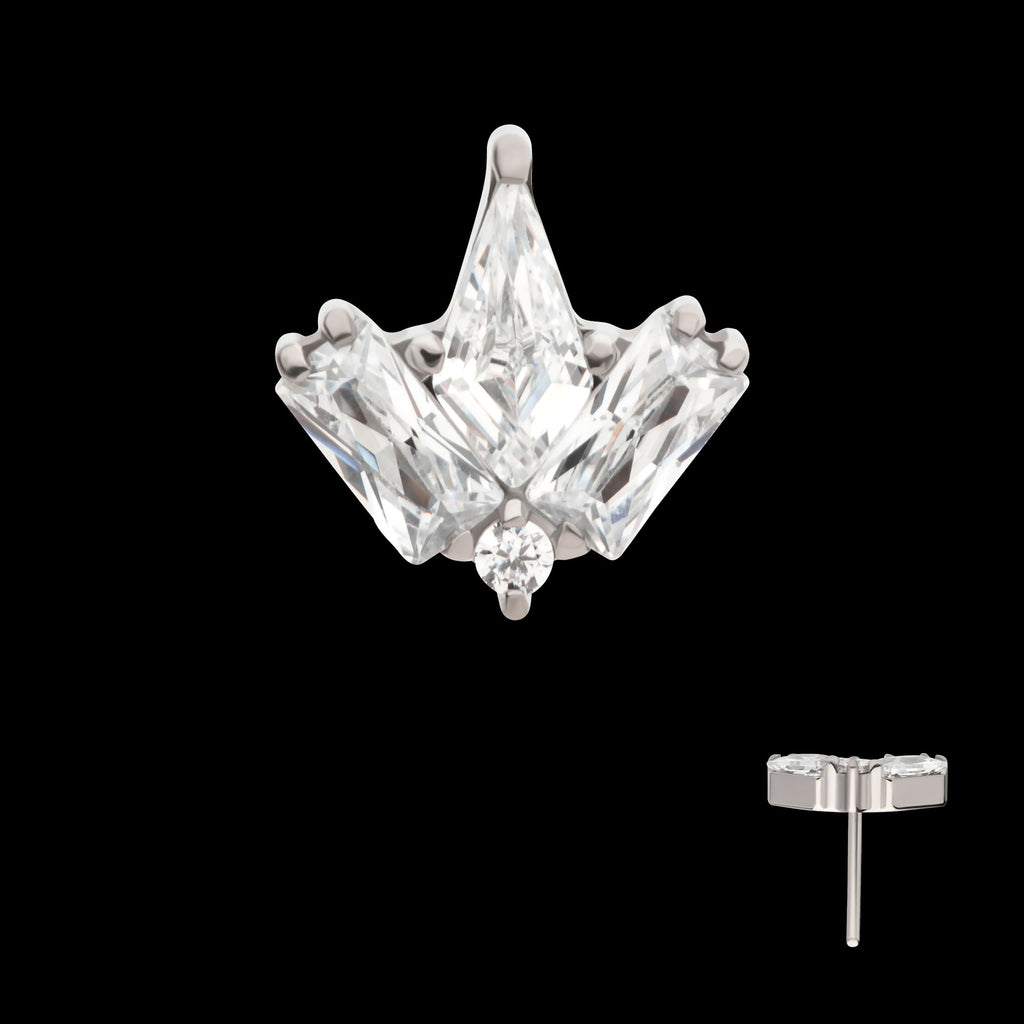 Multi Shape Clear CZ 4-Cluster Flatback Stud Earring / Nosering - Clear CZ in Titanium