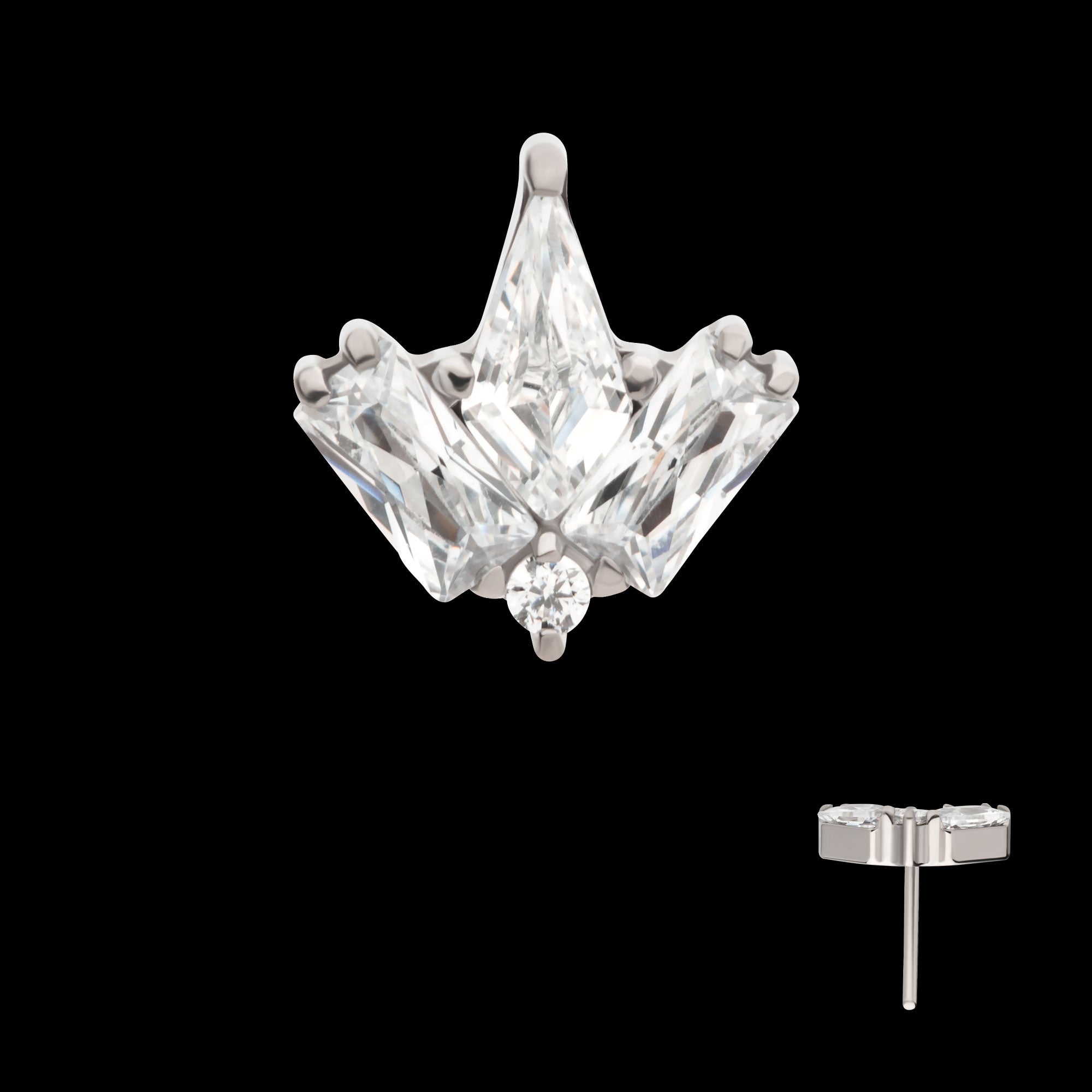 Multi Shape Clear CZ 4-Cluster Flatback Stud Earring / Nosering - Clear CZ in Titanium