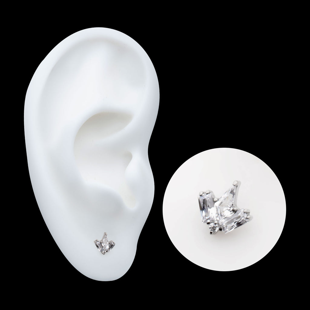 Multi Shape Clear CZ 4-Cluster Flatback Stud Earring / Nosering - Clear CZ in Titanium