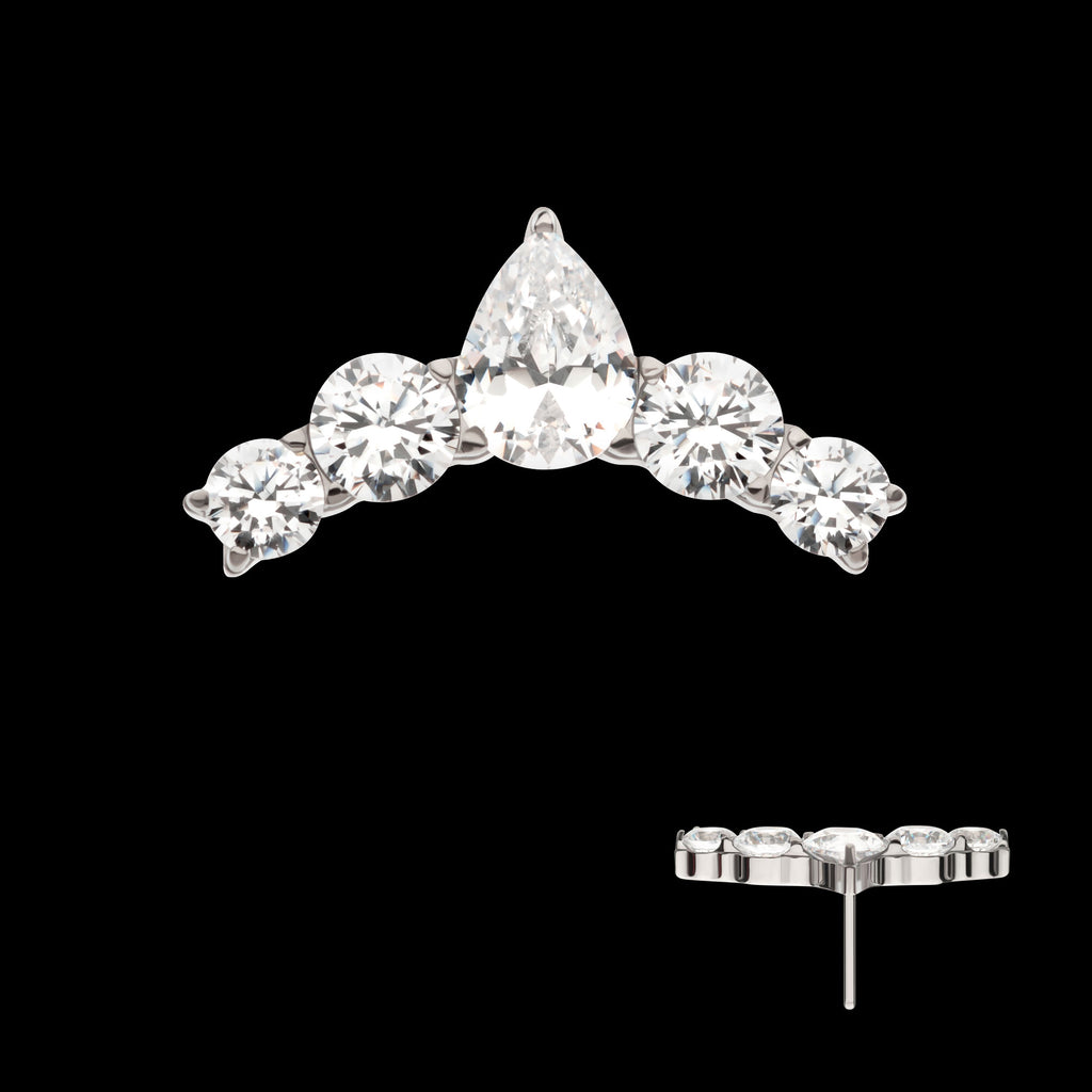 Prong Set Round & Teardrop Shape CZ 5-Cluster Flatback Stud Earring / Nosering - CZ in Titanium