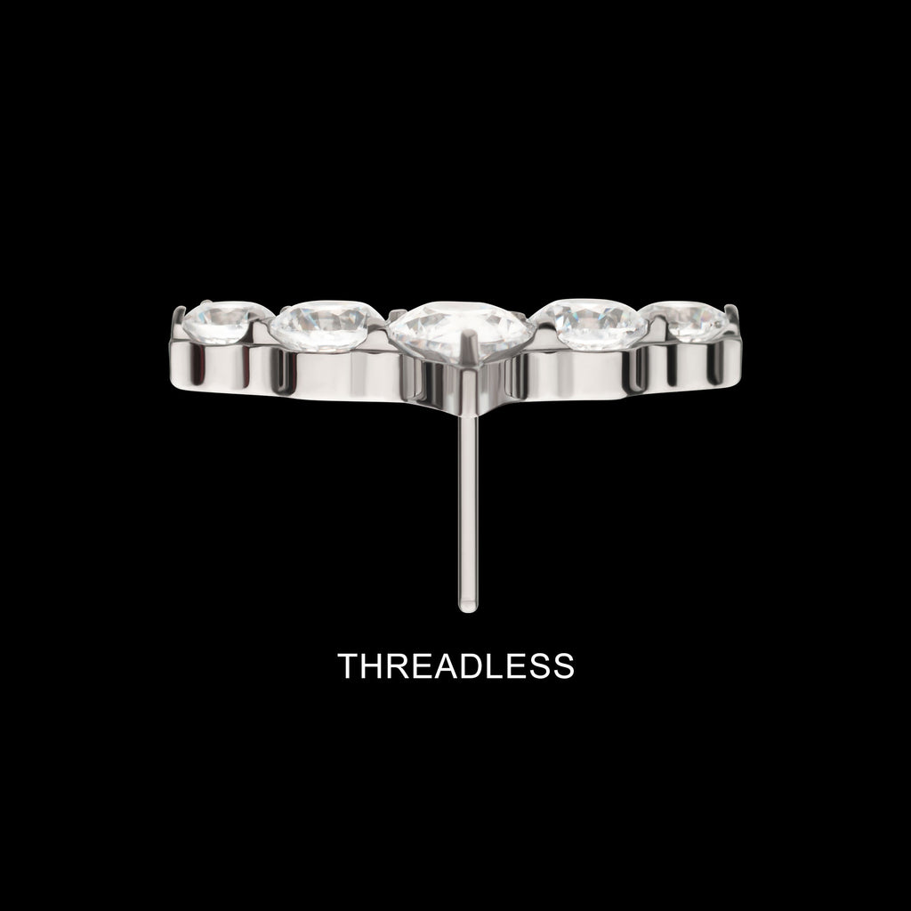 Prong Set Round & Teardrop Shape CZ 5-Cluster Flatback Stud Earring / Nosering - CZ in Titanium