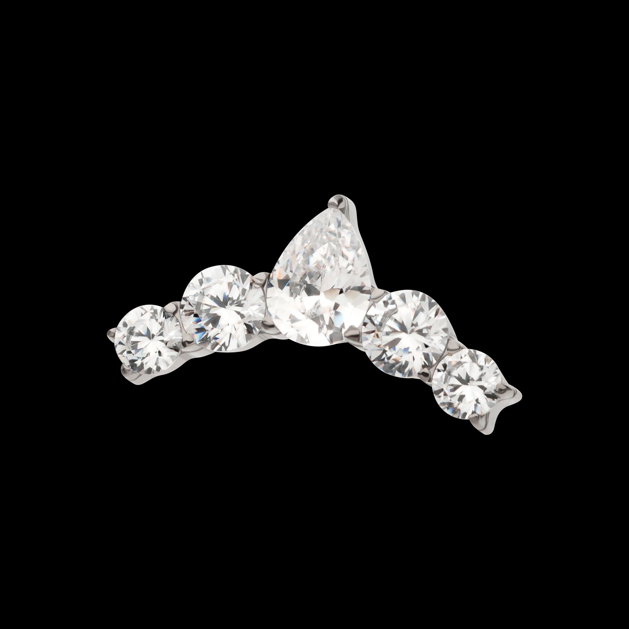 Prong Set Round & Teardrop Shape CZ 5-Cluster Flatback Stud Earring / Nosering - CZ in Titanium