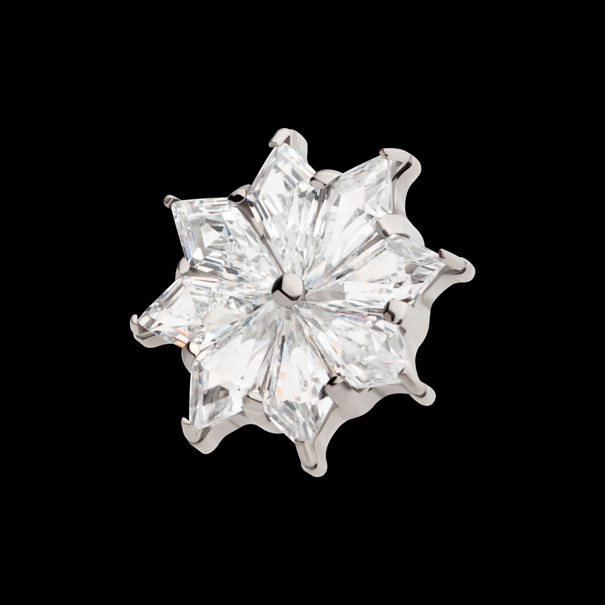 8-Cluster Prong Set Kite Shape CZ Flower Flatback Stud Earring / Nosering - CZ in Titanium