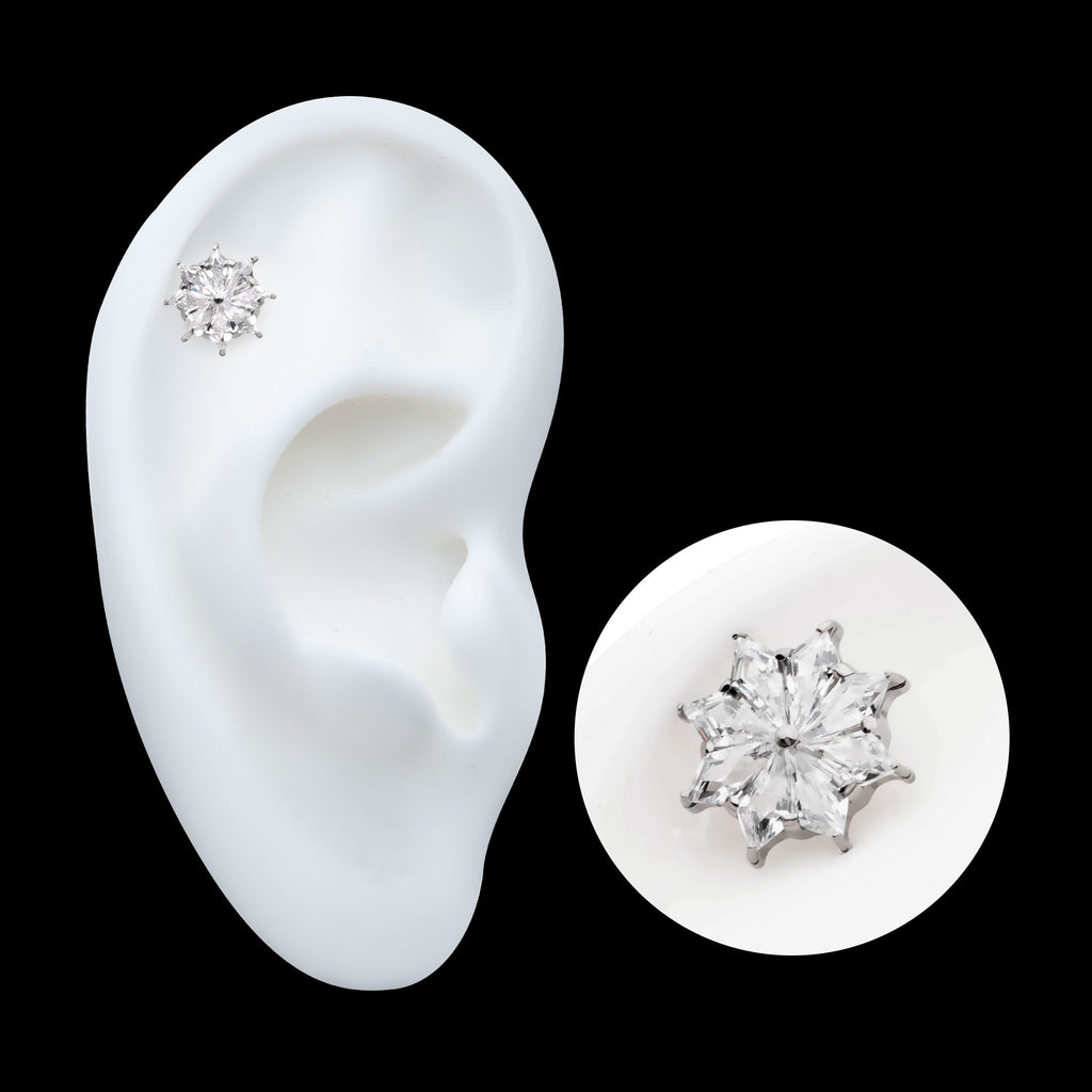 8-Cluster Prong Set Kite Shape CZ Flower Flatback Stud Earring / Nosering - CZ in Titanium