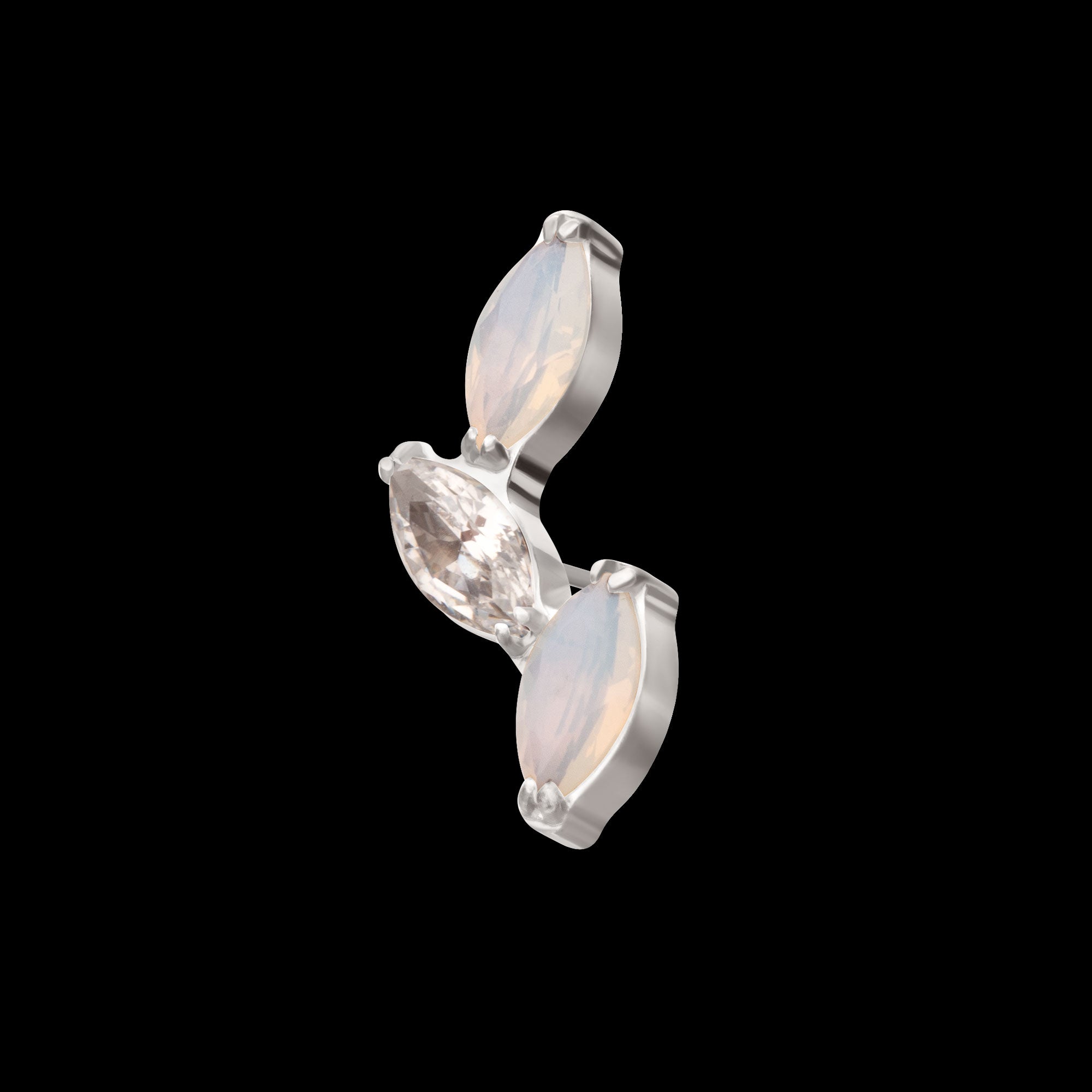 Vine Shape with 3-Tier Alternating Opalite/CZ Marquise Flatback Stud Earring / Nosering - CZ & Opal in Titanium