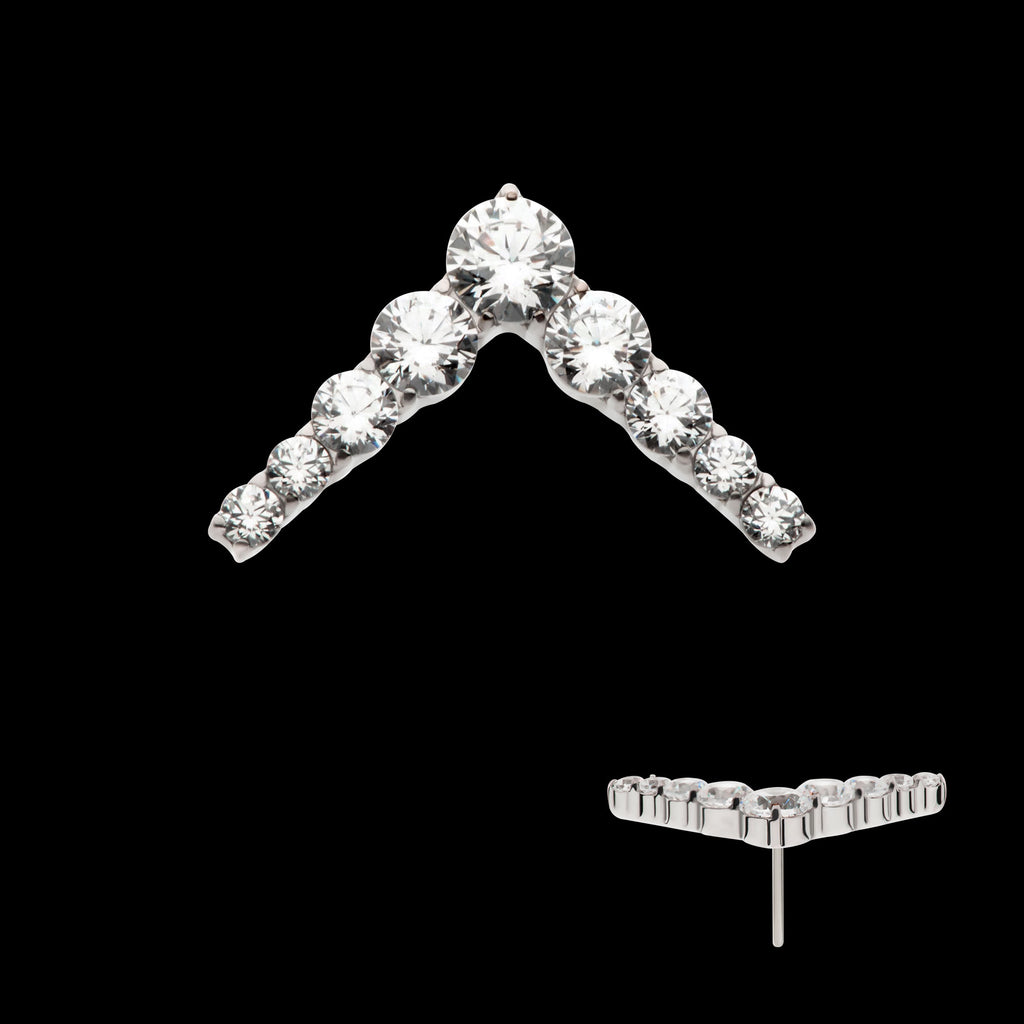 9-Cluster Prong Set Round CZ Chevron Shape Flatback Stud Earring / Nosering - CZ in Titanium