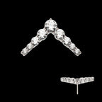 9-Cluster Prong Set Round CZ Chevron Shape Flatback Stud Earring / Nosering - CZ in Titanium