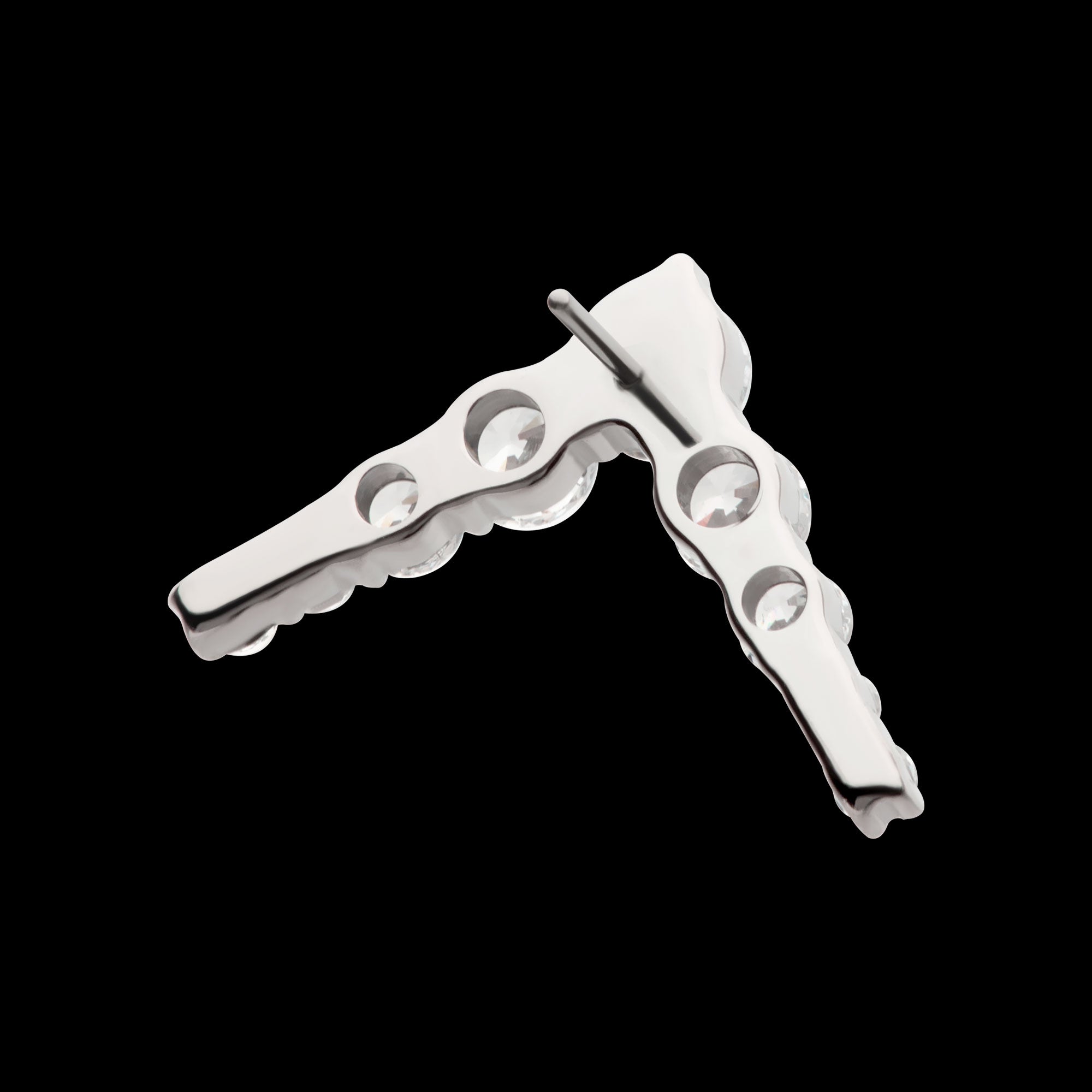 9-Cluster Prong Set Round CZ Chevron Shape Flatback Stud Earring / Nosering - CZ in Titanium