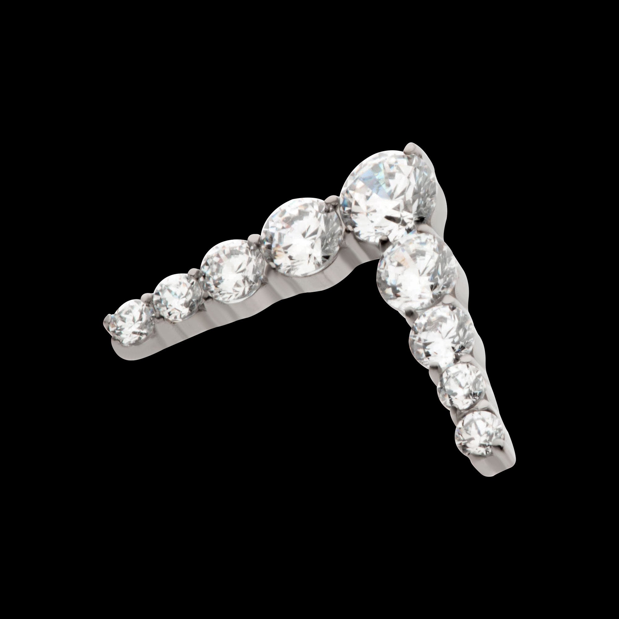 9-Cluster Prong Set Round CZ Chevron Shape Flatback Stud Earring / Nosering - CZ in Titanium