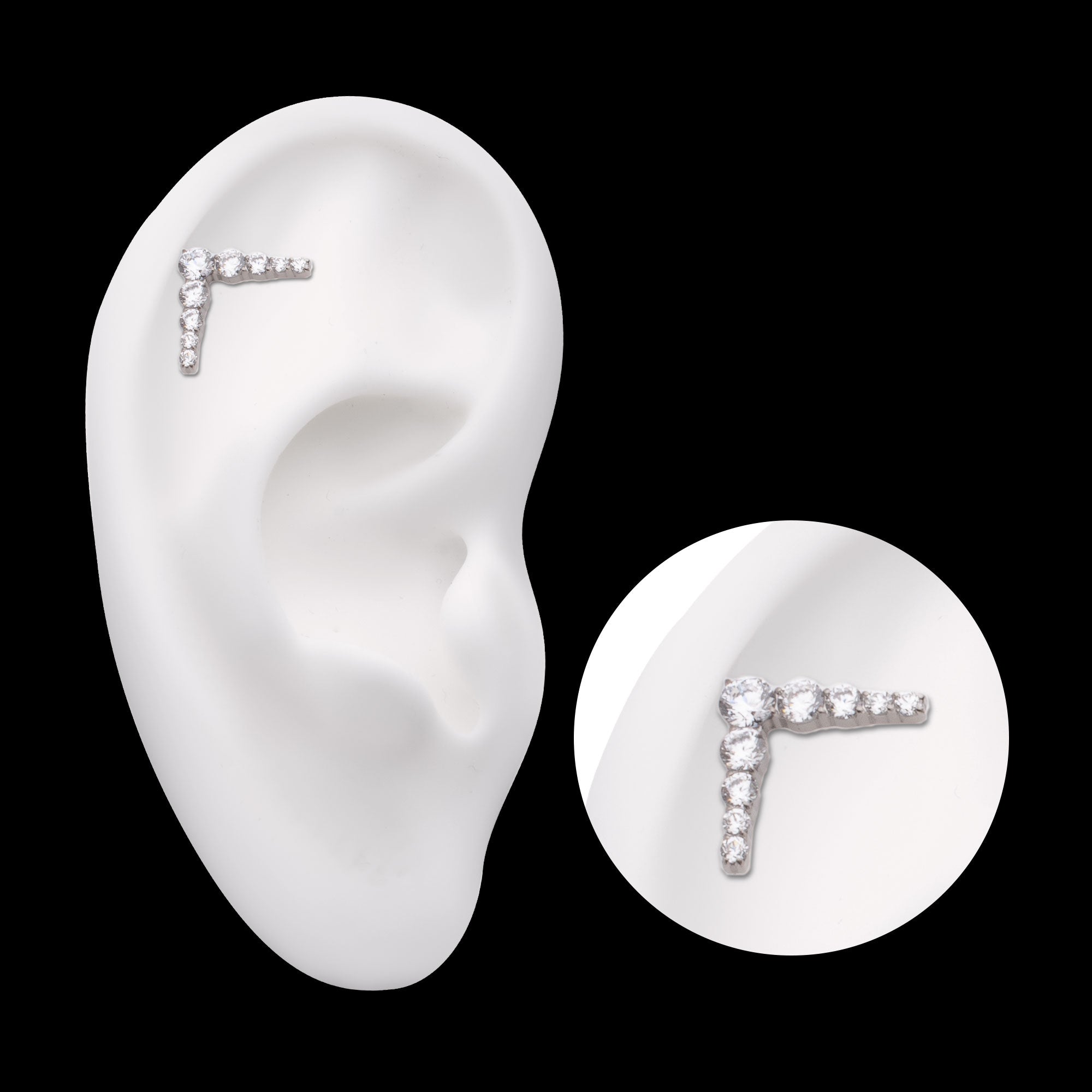 9-Cluster Prong Set Round CZ Chevron Shape Flatback Stud Earring / Nosering - CZ in Titanium