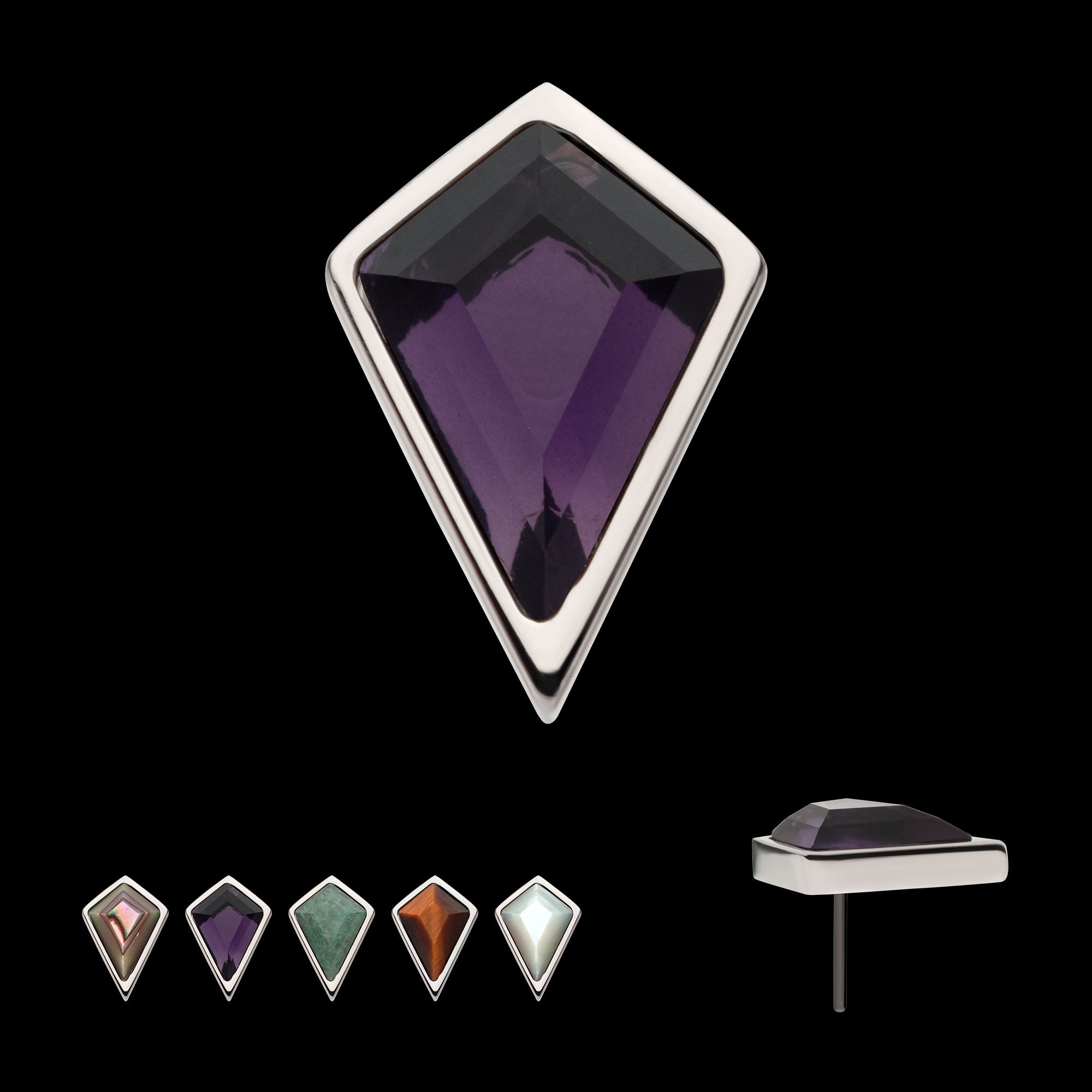 Bezel Set Kite Shape Stone Flatback Stud Earring / Nosering - Titanium