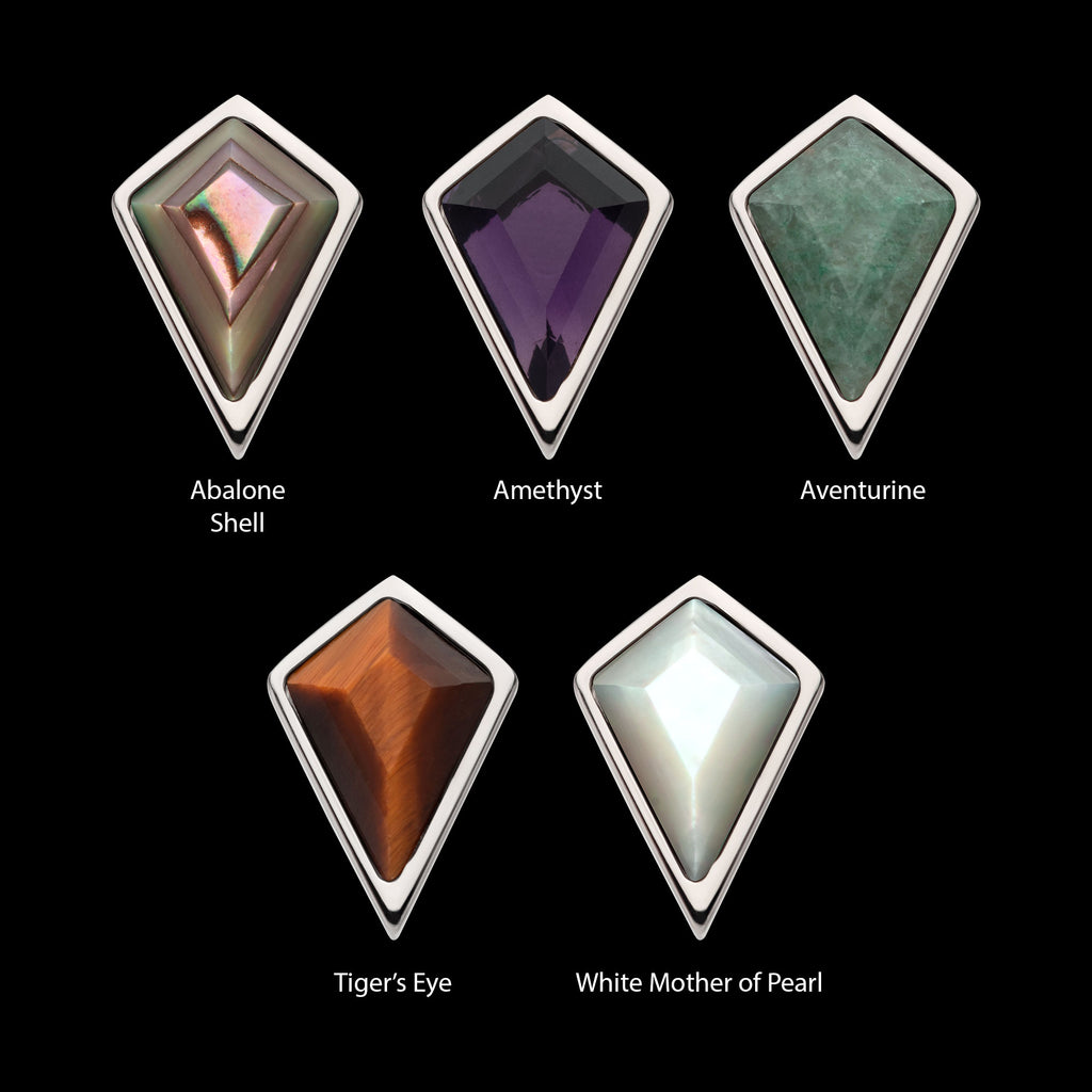 Bezel Set Kite Shape Stone Flatback Stud Earring / Nosering - Titanium