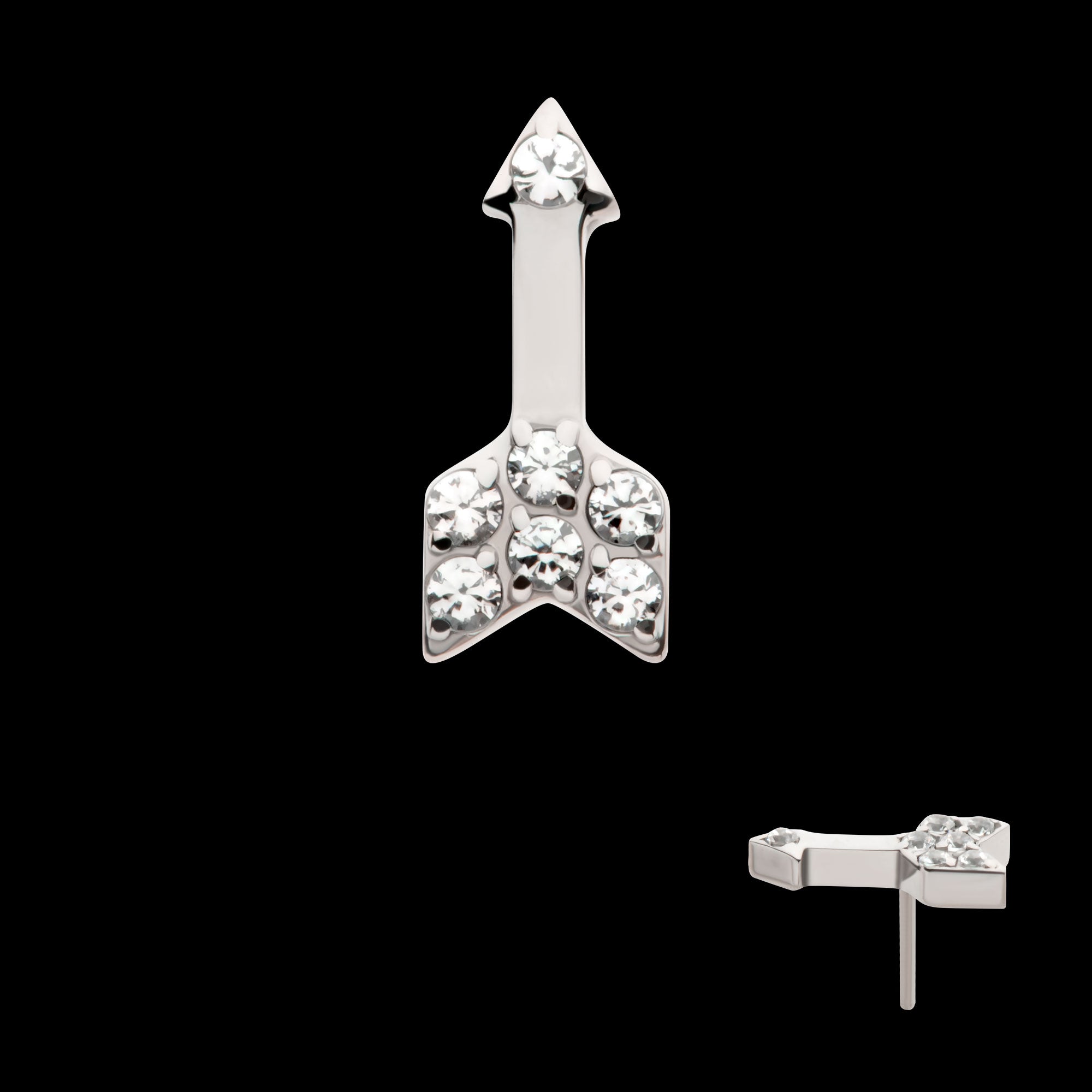 Pave Set Round CZ Gem Arrow Flatback Stud Earring / Nosering - CZ in Titanium