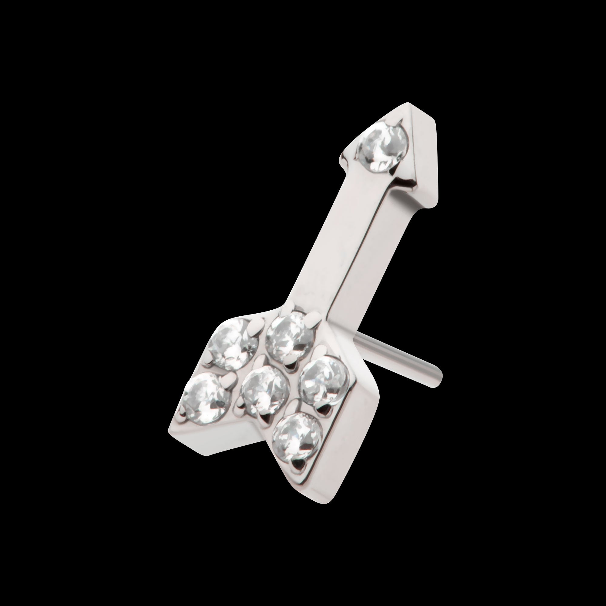 Pave Set Round CZ Gem Arrow Flatback Stud Earring / Nosering - CZ in Titanium