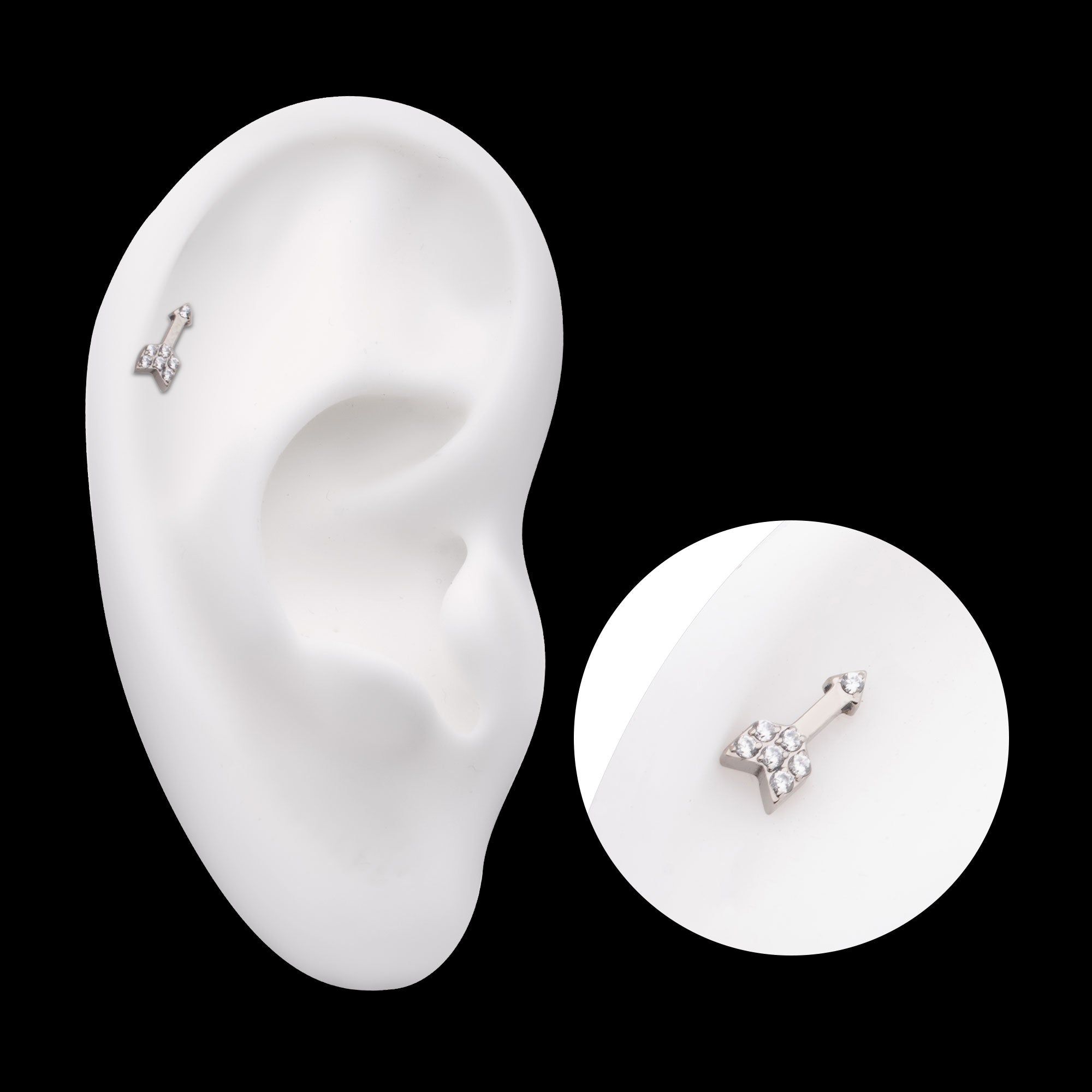 Pave Set Round CZ Gem Arrow Flatback Stud Earring / Nosering - CZ in Titanium