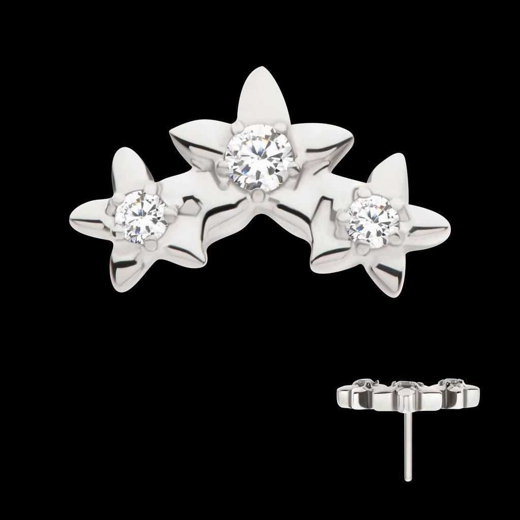 Prong Set Round CZ Gem 3-Cluster Star Flatback Stud Earring / Nosering - CZ in Titanium