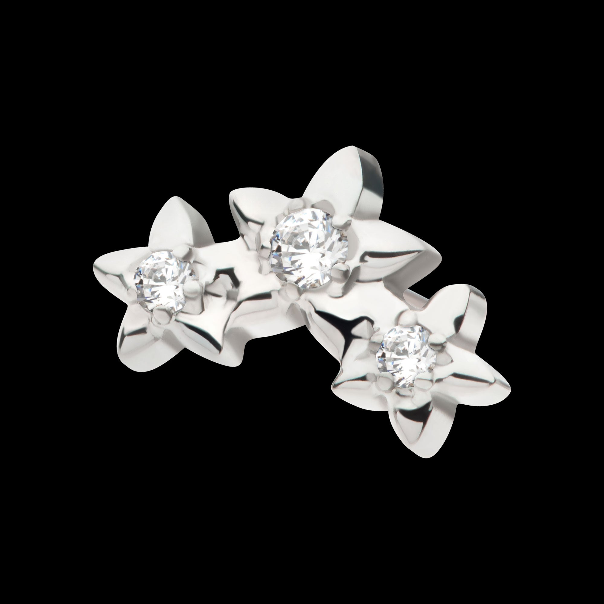 Prong Set Round CZ Gem 3-Cluster Star Flatback Stud Earring / Nosering - CZ in Titanium