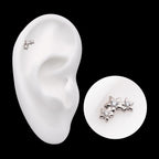 Prong Set Round CZ Gem 3-Cluster Star Flatback Stud Earring / Nosering - CZ in Titanium