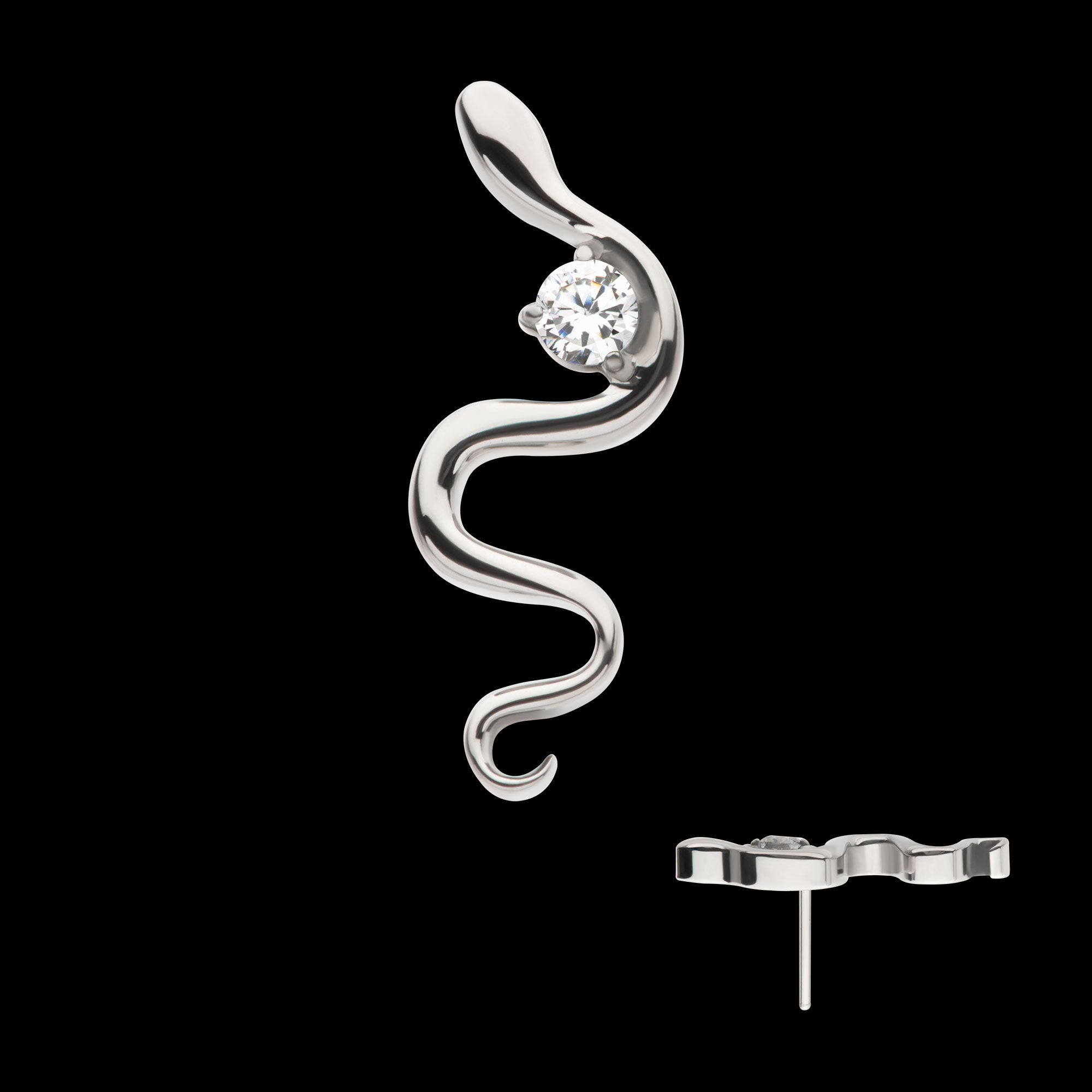 1.8mm Prong Set Round CZ Gem Snake Flatback Stud Earring / Nosering - CZ in Titanium