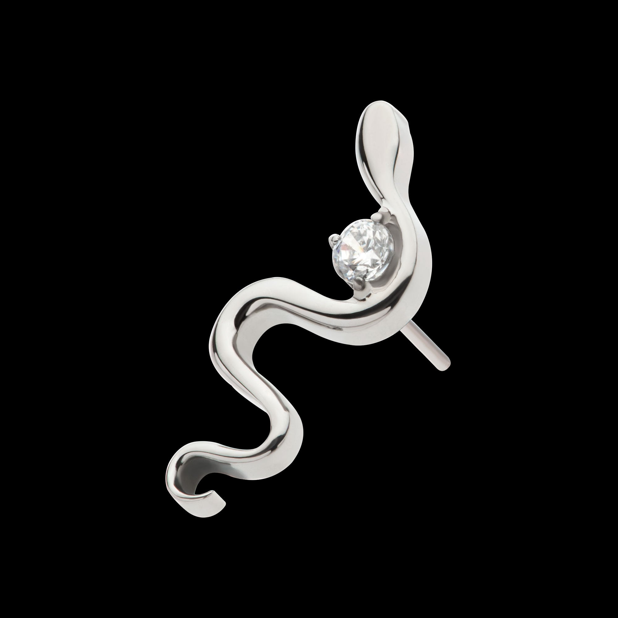 1.8mm Prong Set Round CZ Gem Snake Flatback Stud Earring / Nosering - CZ in Titanium