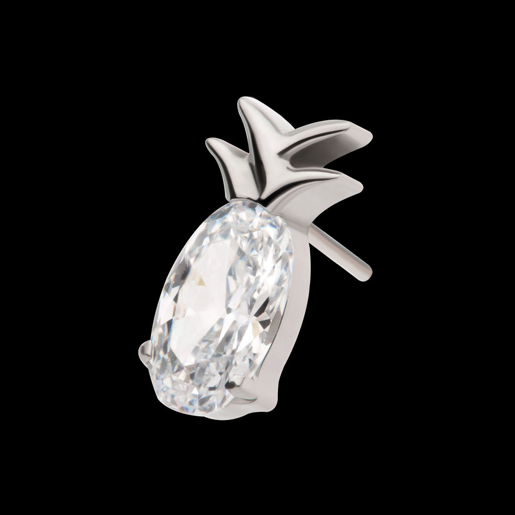 Prong Set Oval CZ Gem Pineapple Flatback Stud Earring / Nosering - CZ in Titanium