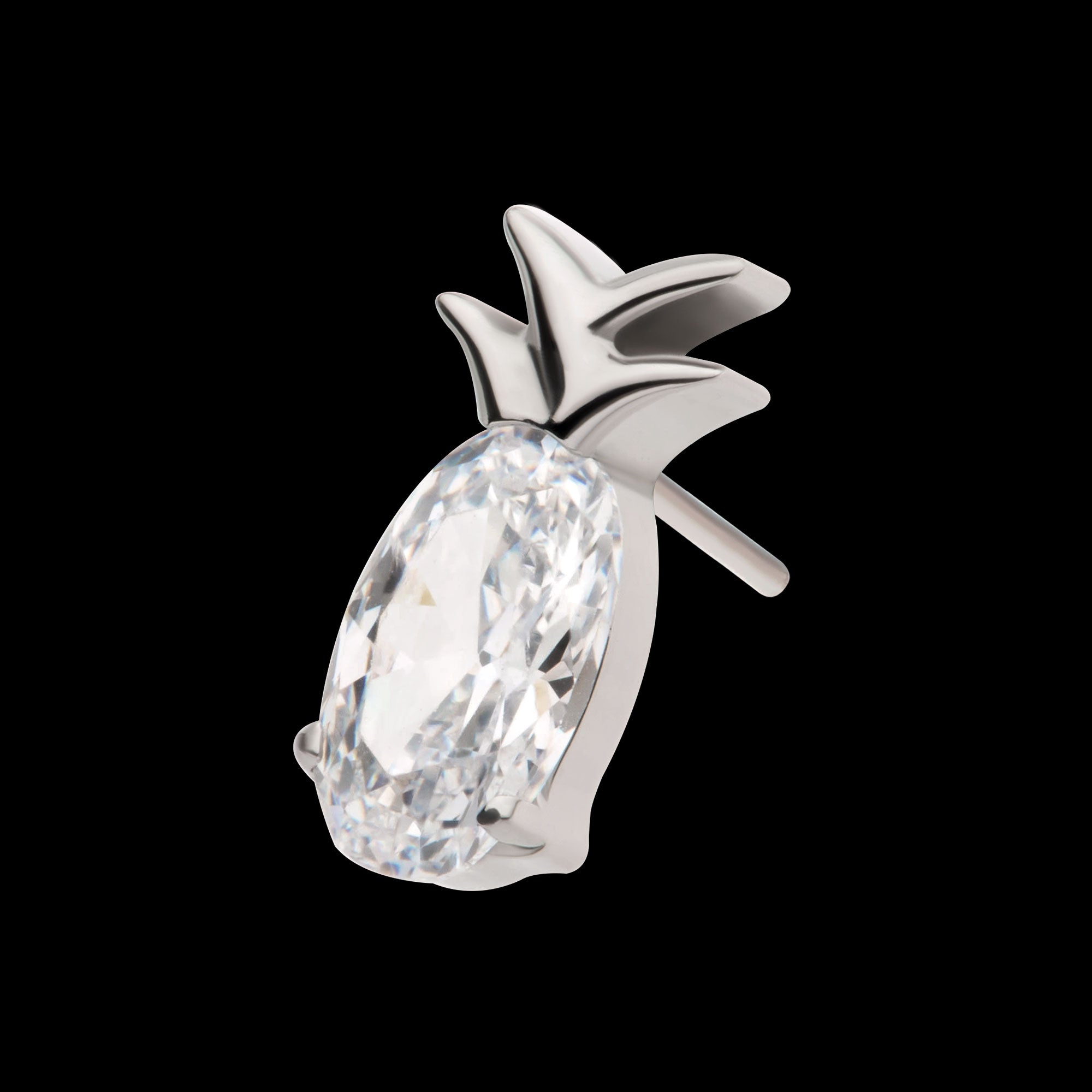 Prong Set Oval CZ Gem Pineapple Flatback Stud Earring / Nosering - CZ in Titanium