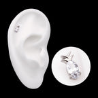 Prong Set Oval CZ Gem Pineapple Flatback Stud Earring / Nosering - CZ in Titanium
