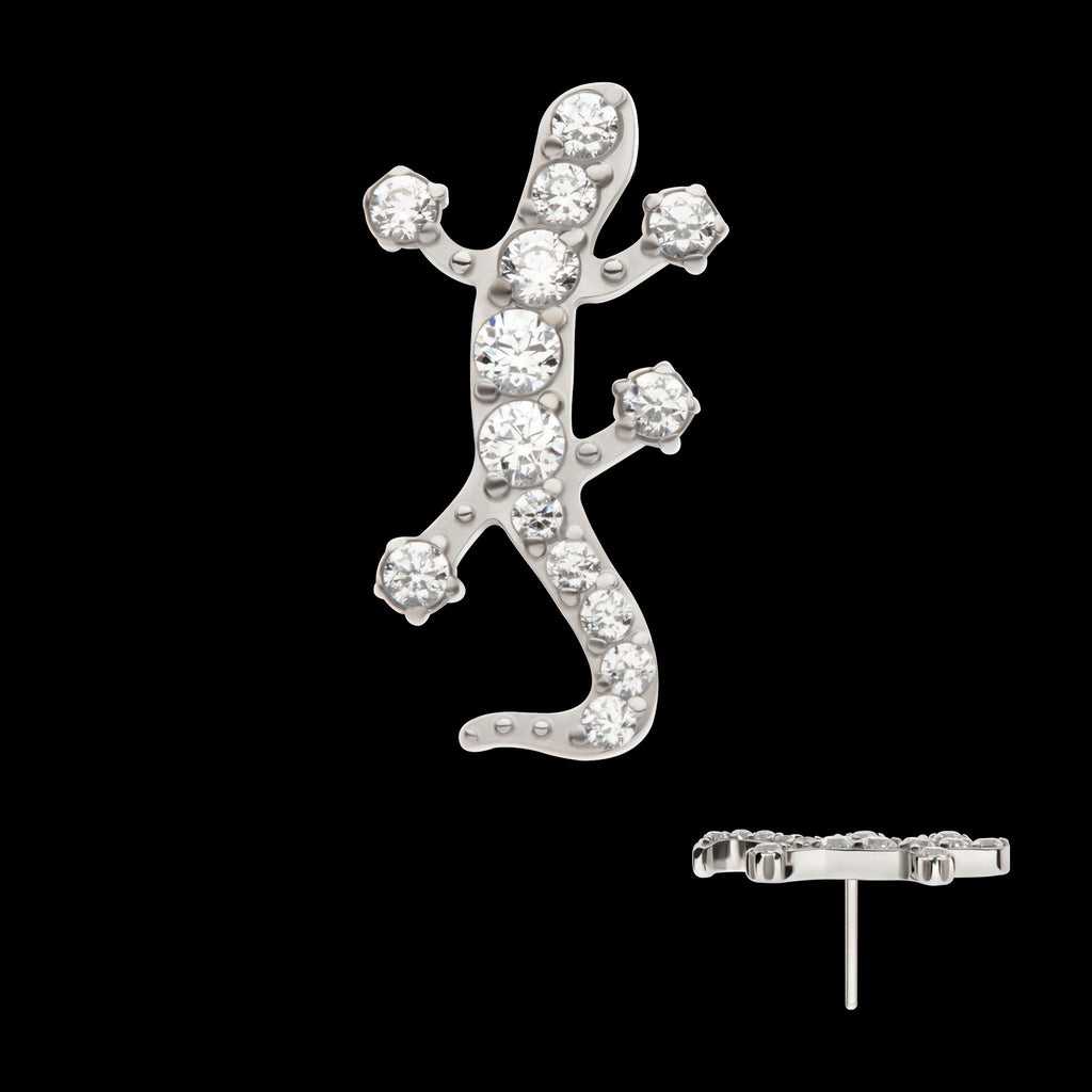 Pave Set Round CZ Gem Lizard Flatback Stud Earring / Nosering - CZ in Titanium