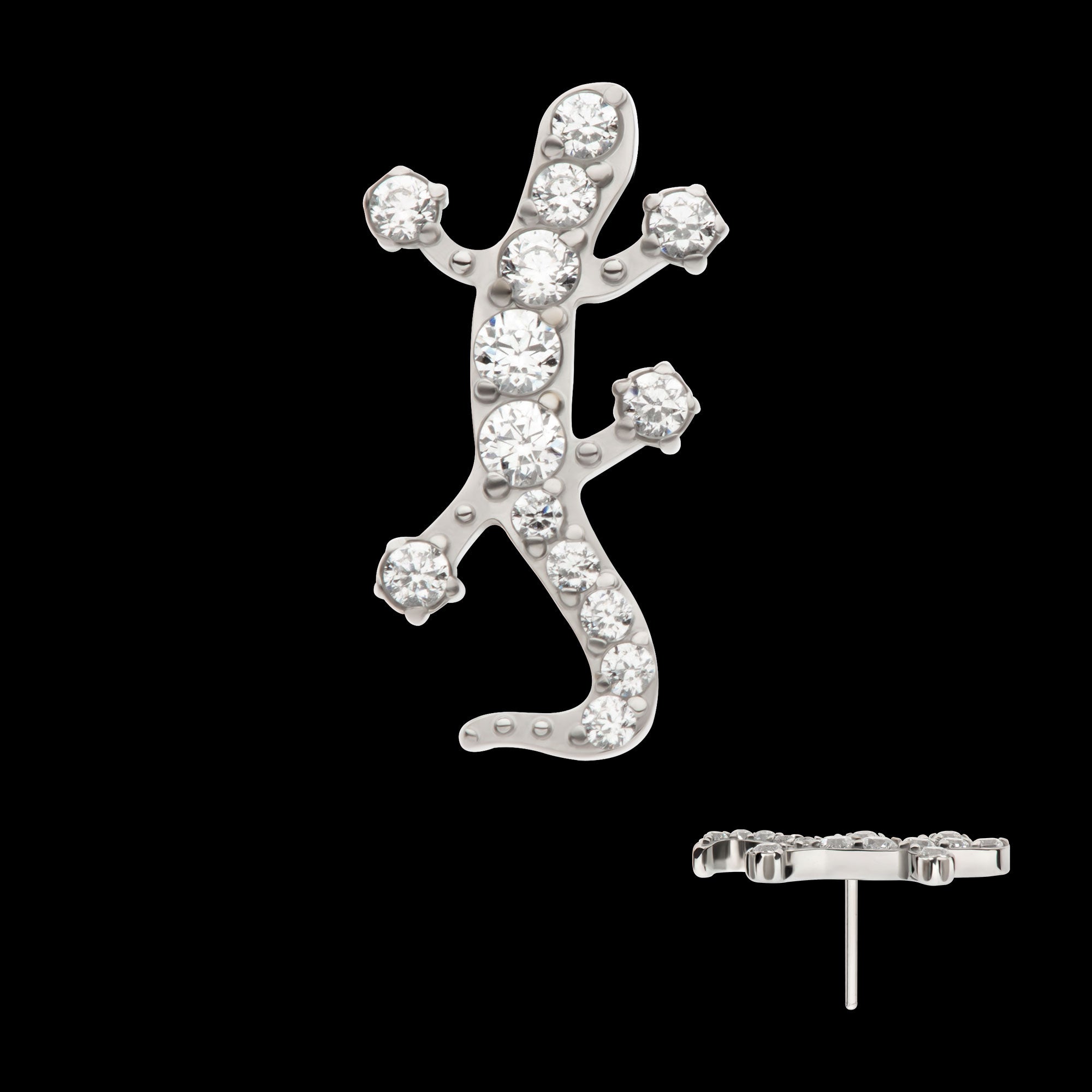 Pave Set Round CZ Gem Lizard Flatback Stud Earring / Nosering - CZ in Titanium