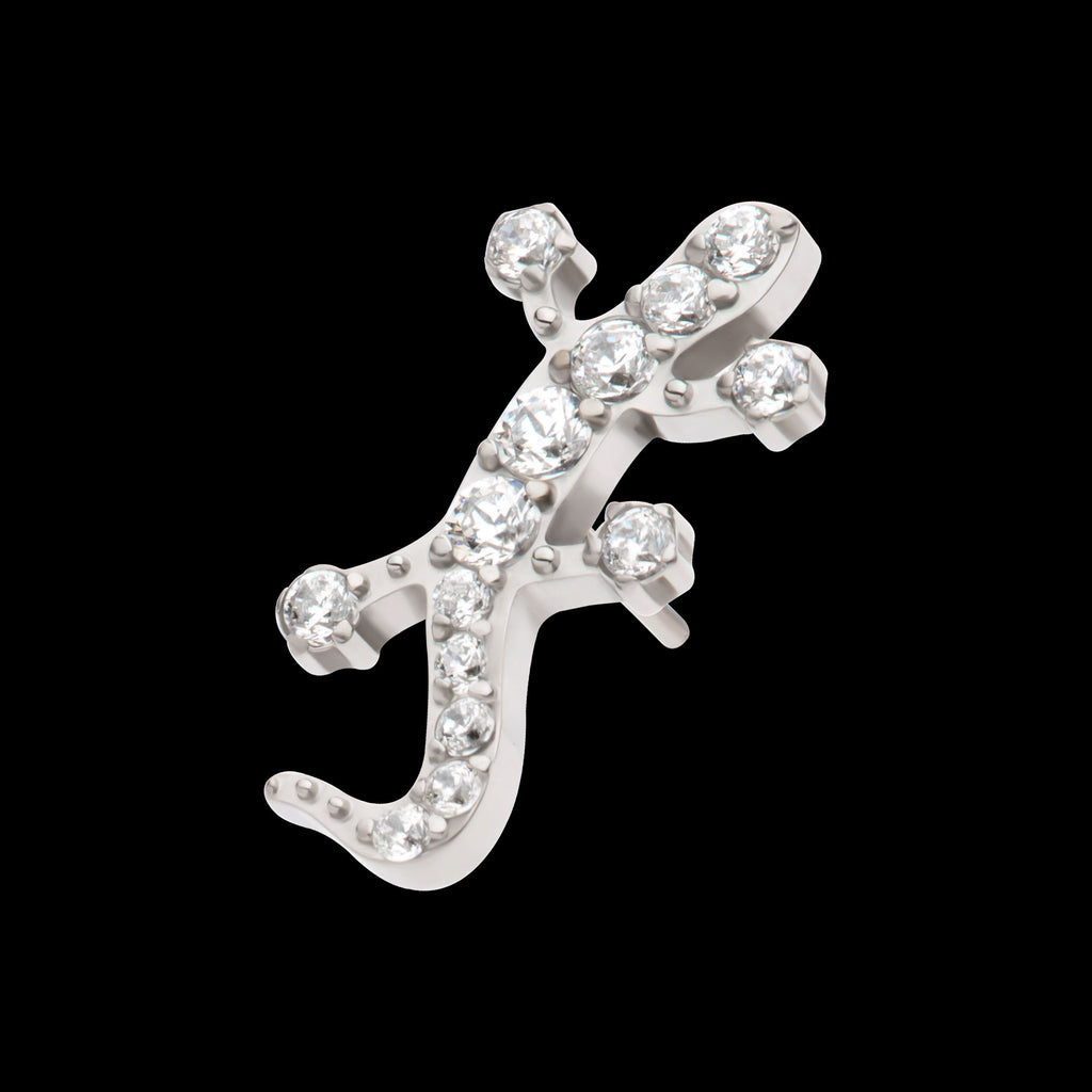 Pave Set Round CZ Gem Lizard Flatback Stud Earring / Nosering - CZ in Titanium