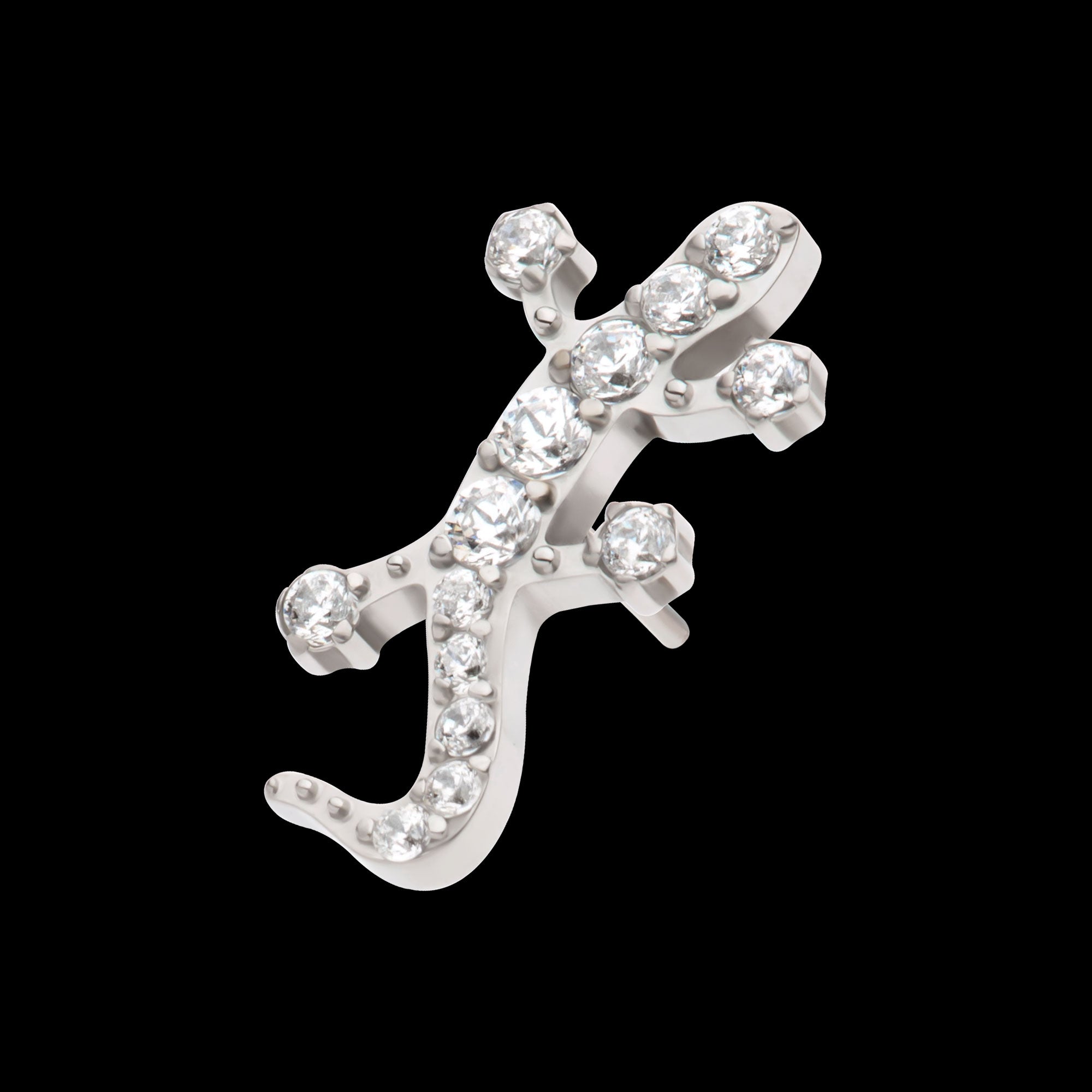 Pave Set Round CZ Gem Lizard Flatback Stud Earring / Nosering - CZ in Titanium