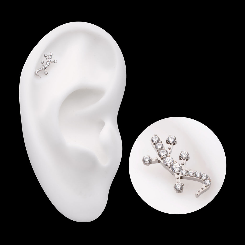 Pave Set Round CZ Gem Lizard Flatback Stud Earring / Nosering - CZ in Titanium
