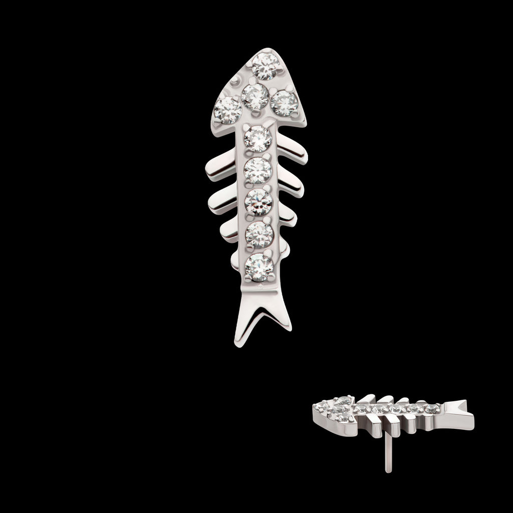 Pave Set Round CZ Gem Fishbone Flatback Stud Earring / Nosering - CZ in Titanium