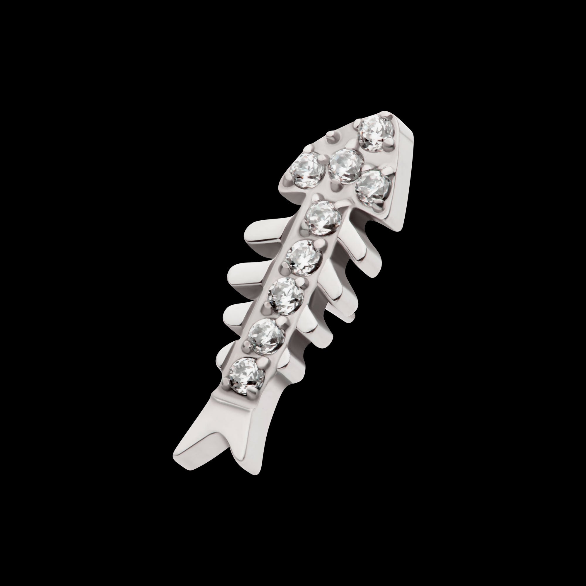 Pave Set Round CZ Gem Fishbone Flatback Stud Earring / Nosering - CZ in Titanium