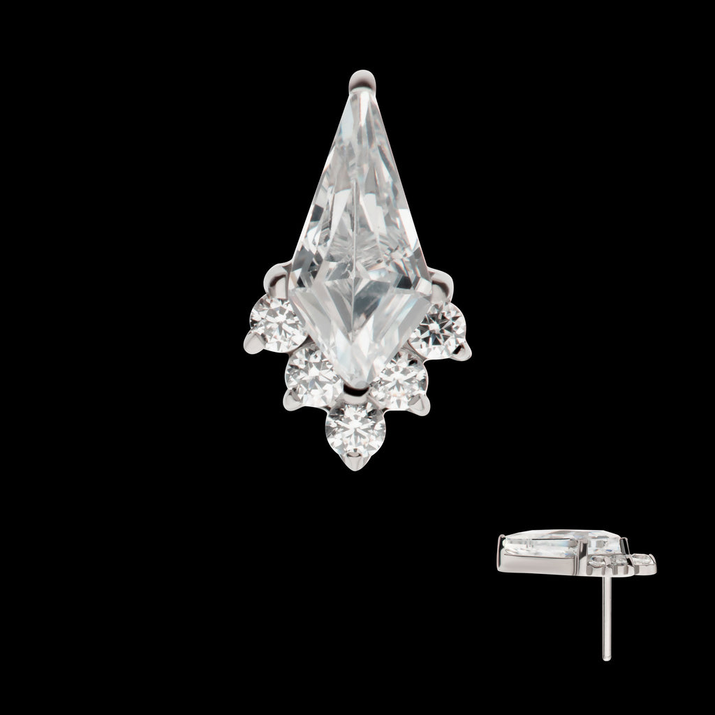 Kite Shape with 5-Cluster Round CZ Gem Flatback Stud Earring / Nosering - CZ in Titanium